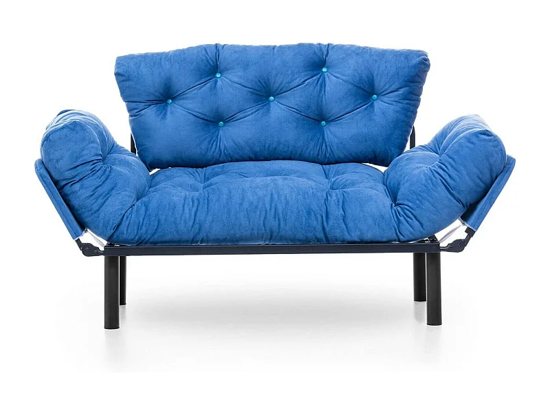 Canapé lit 2 places Dravagliol, Divan transformable, Canapé pour invités, Fauteuil lit conteneur, 155x70 h85 cm, Bleu