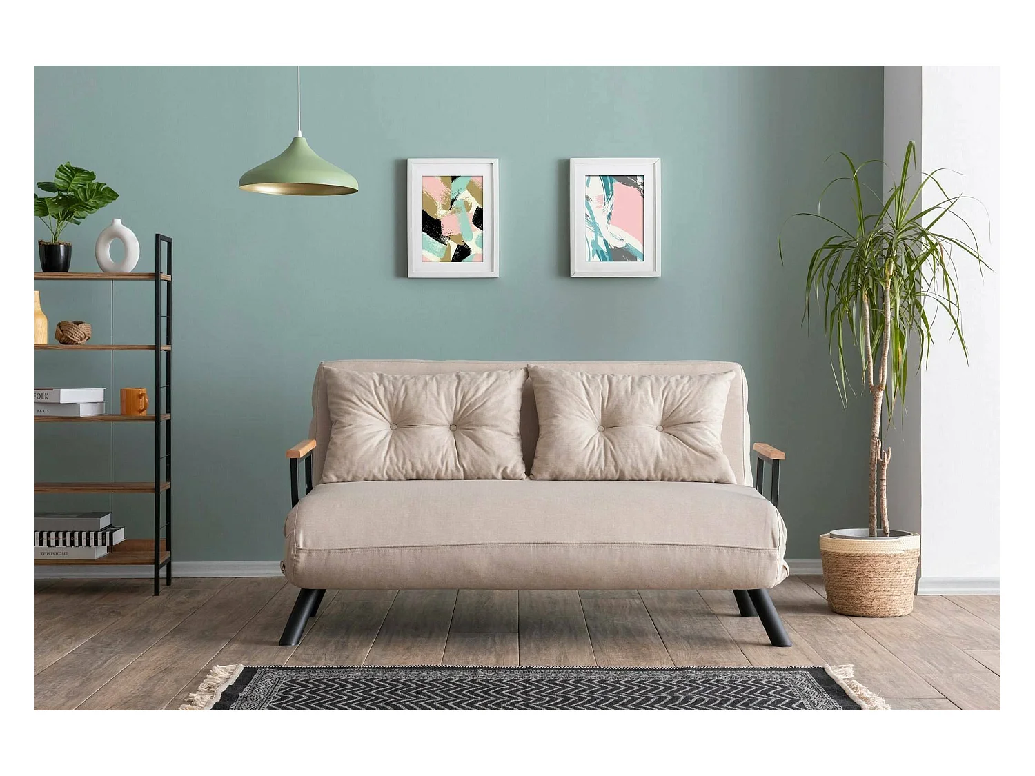 Canapé lit 2 places Dworle, Divan transformable, Canapé pour invités, Fauteuil lit conteneur, 133x78 h78 cm, Beige