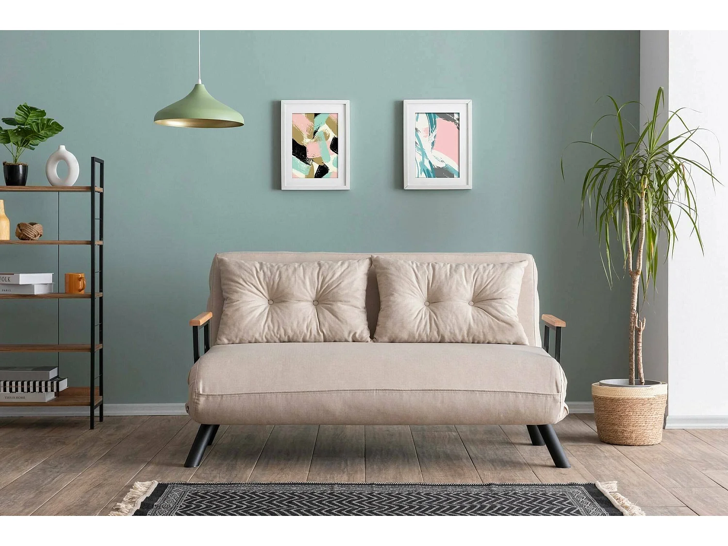 Sofá-cama Dworle de 2 lugares, Sofá convertível, Sofá de hóspedes, Poltrona-cama com arrumação, 133x78 h78 cm, Bege