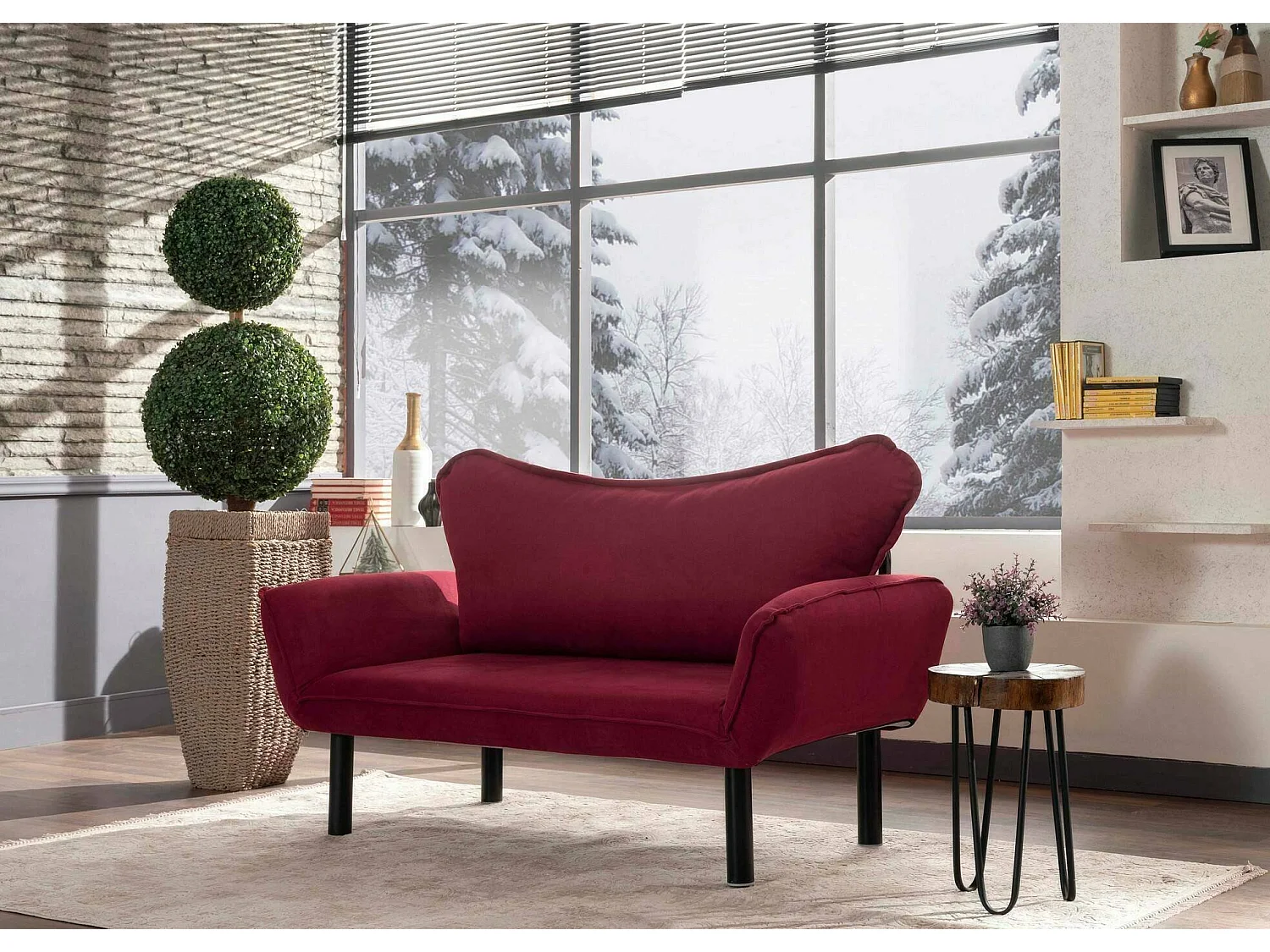 Canapé lit 2 places Dmontervin, Divan transformable, Canapé pour invités, Fauteuil lit conteneur, 140x65 h70 cm, Rouge