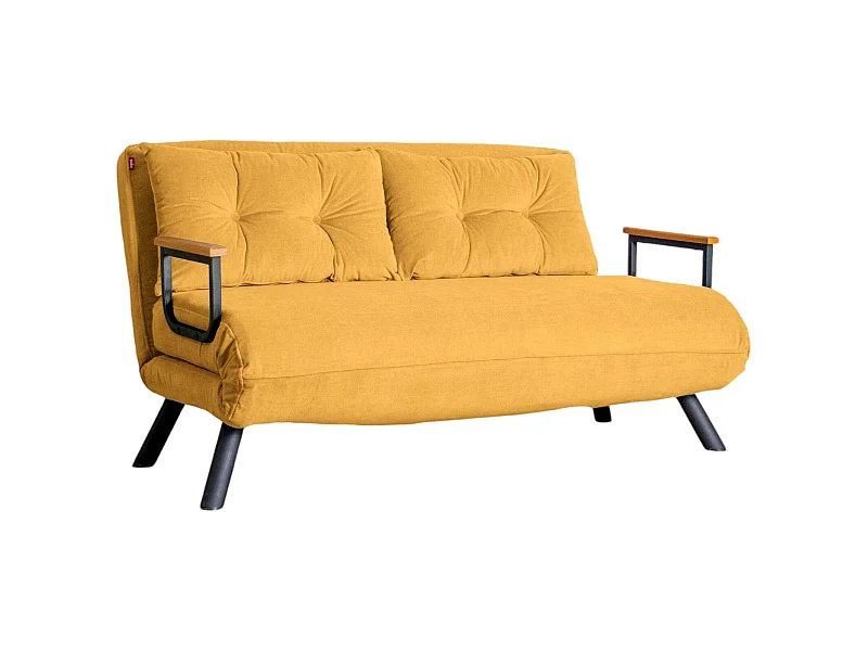 2-Sitzer SchlafsofaDworle, Verwandelbares Sofa, Lineare Stoffstruktur, Schlafsessel mit Stauraum, 133x78 h78 cm, Gelb