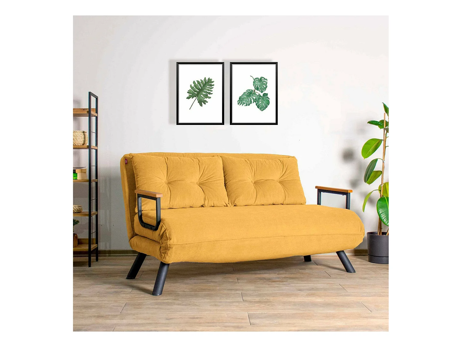 Canapé lit 2 places Dworle, Divan transformable, Canapé pour invités, Fauteuil lit conteneur, 133x78 h78 cm, Jaune