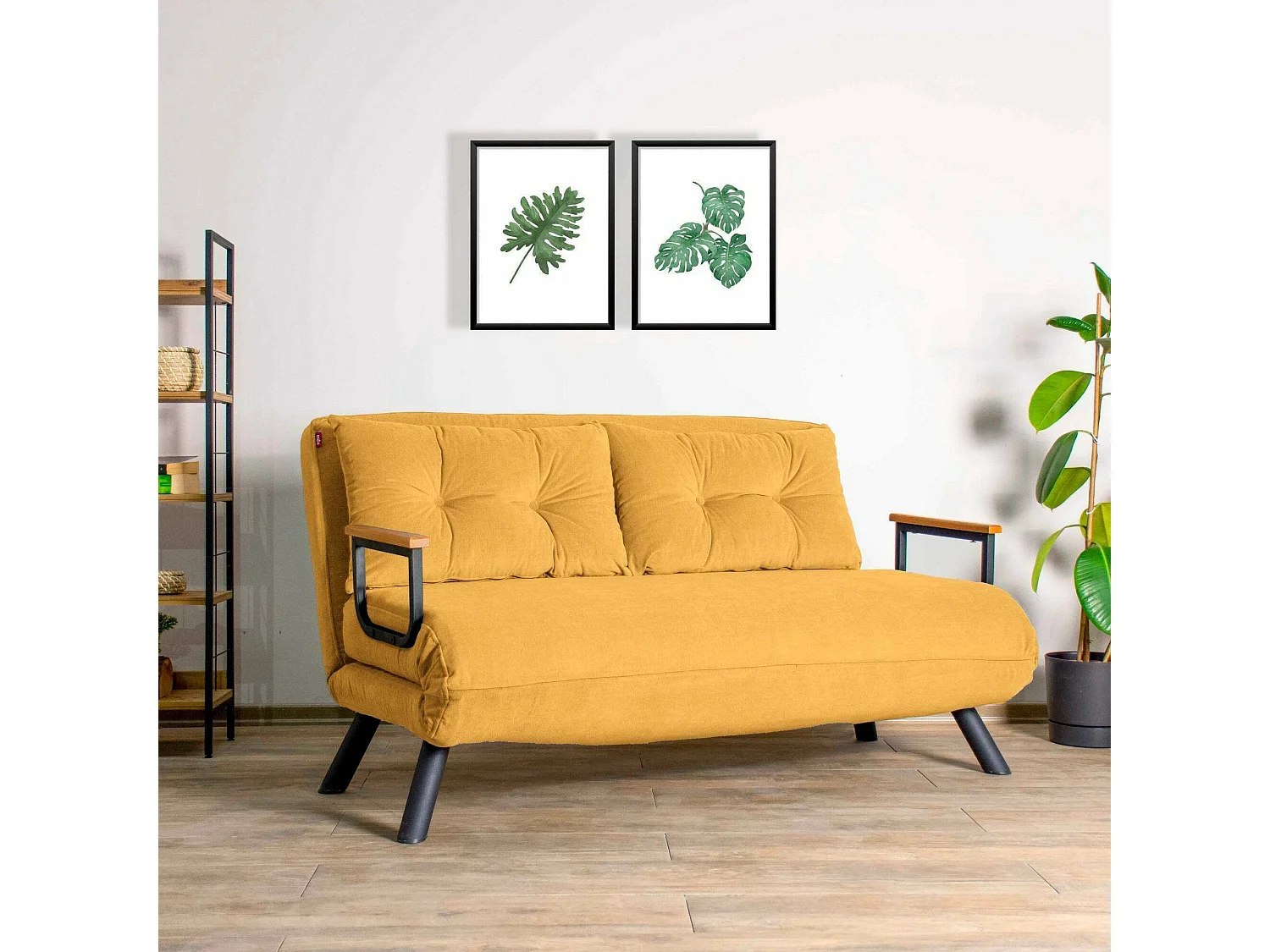 Canapé lit 2 places Dworle, Divan transformable, Canapé pour invités, Fauteuil lit conteneur, 133x78 h78 cm, Jaune