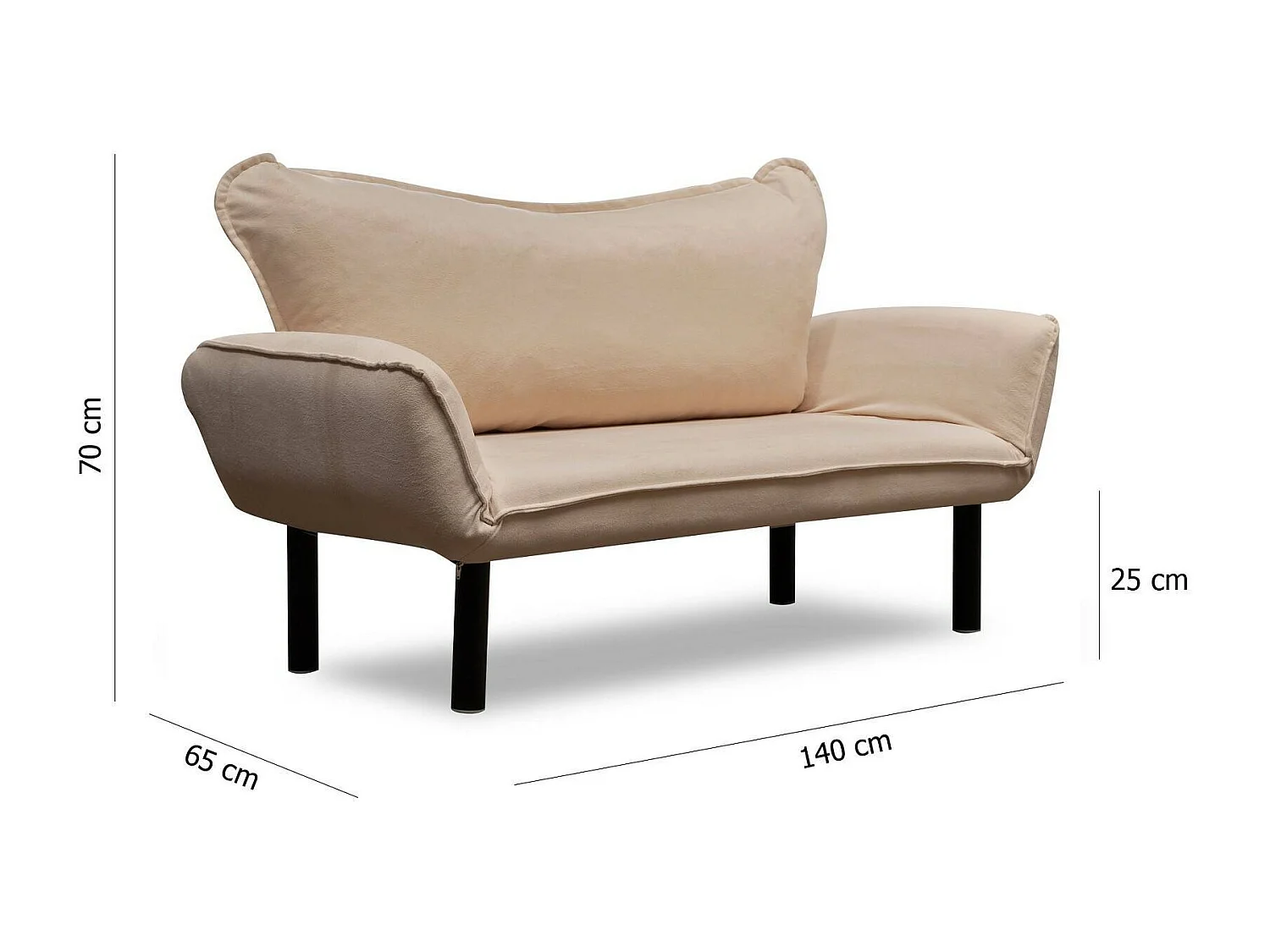 2-Sitzer SchlafsofaDmontervin, Verwandelbares Sofa, Lineare Stoffstruktur, Schlafsessel mit Stauraum, 140x65 h70 cm, Creme