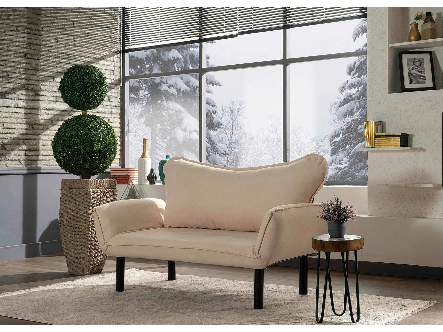 Canapé lit 2 places Dmontervin, Divan transformable, Canapé pour invités, Fauteuil lit conteneur, 140x65 h70 cm, Crème