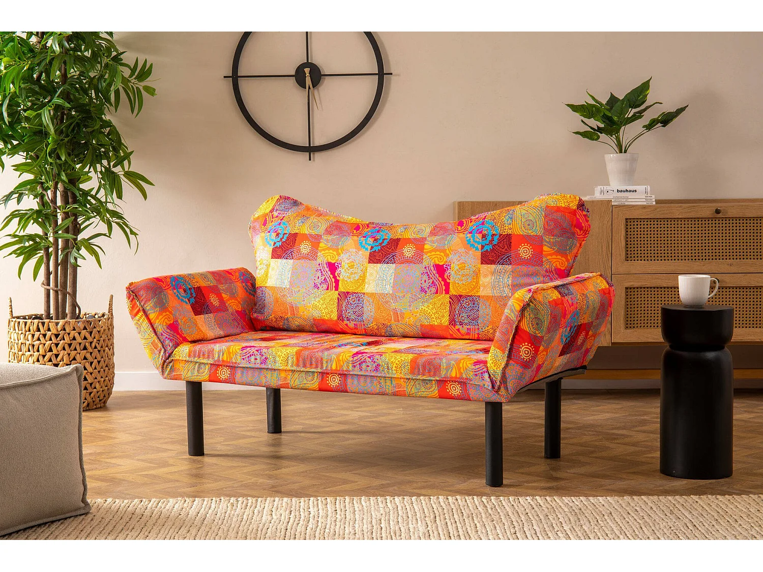 Canapé lit 2 places Dmontervin, Divan transformable, Canapé pour invités, Fauteuil lit conteneur, 150x65 h40 cm, Multicolore