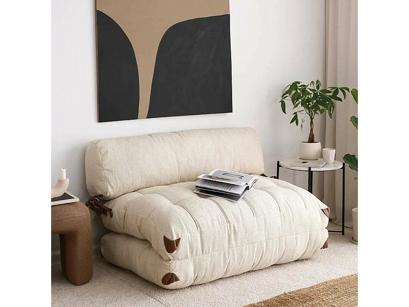 Dmora - Divano letto 2 posti Surigae, 120x75 h79 cm, Crema