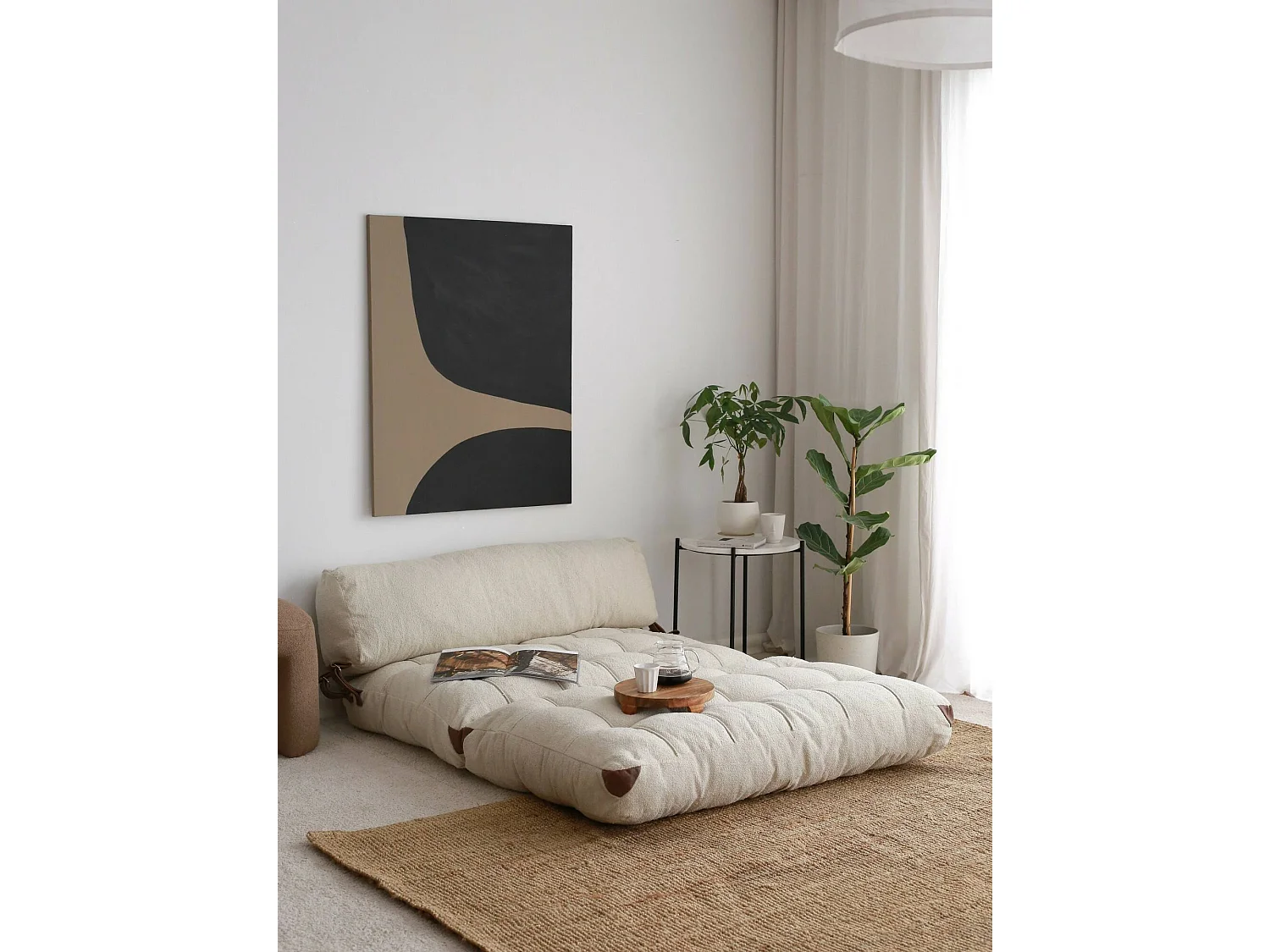 2-Sitzer SchlafsofaDnicolapinott, Verwandelbares Sofa, Lineare Stoffstruktur, Schlafsessel mit Stauraum, 120x75 h79 cm, Creme