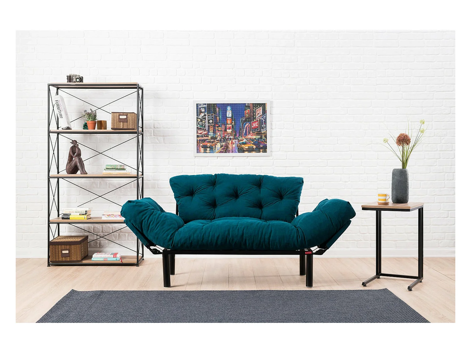 Canapé lit 2 places Dravagliol, Divan transformable, Canapé pour invités, Fauteuil lit conteneur, 155x70 h85 cm, Bleu clair