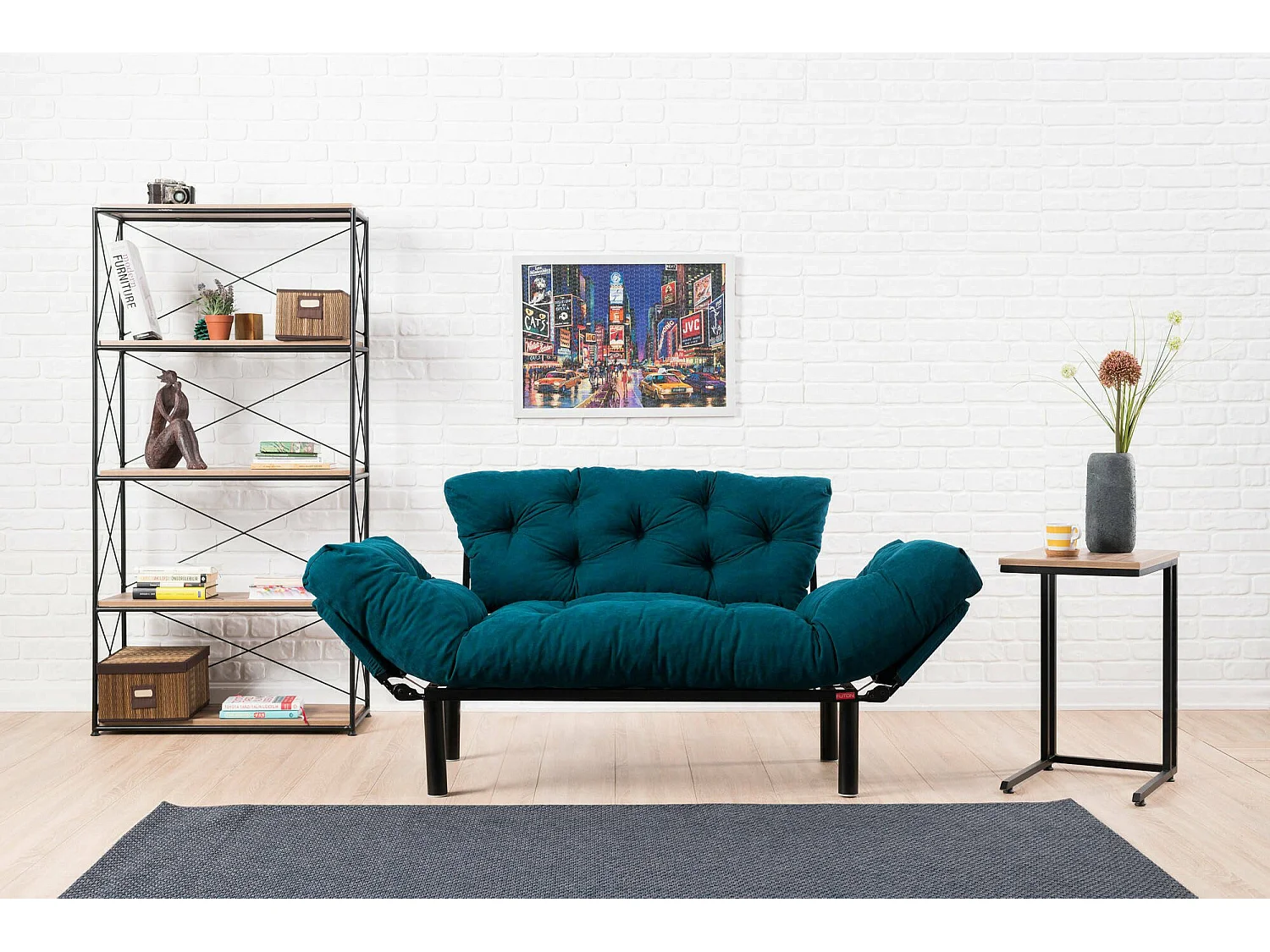 Dravagliol 2-zits slaapbank, Converteerbare bank, Gastenbank, Opbergfauteuil bed, 155x70 h85 cm, Lichtblauw