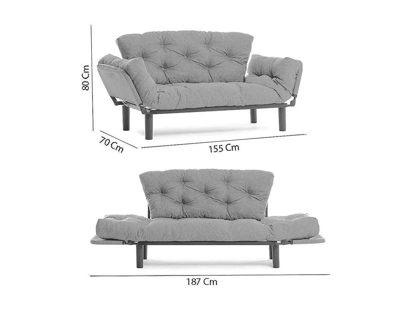 2-Sitzer SchlafsofaDravagliol, Verwandelbares Sofa, Lineare Stoffstruktur, Schlafsessel mit Stauraum, 155x70 h85 cm, Rot