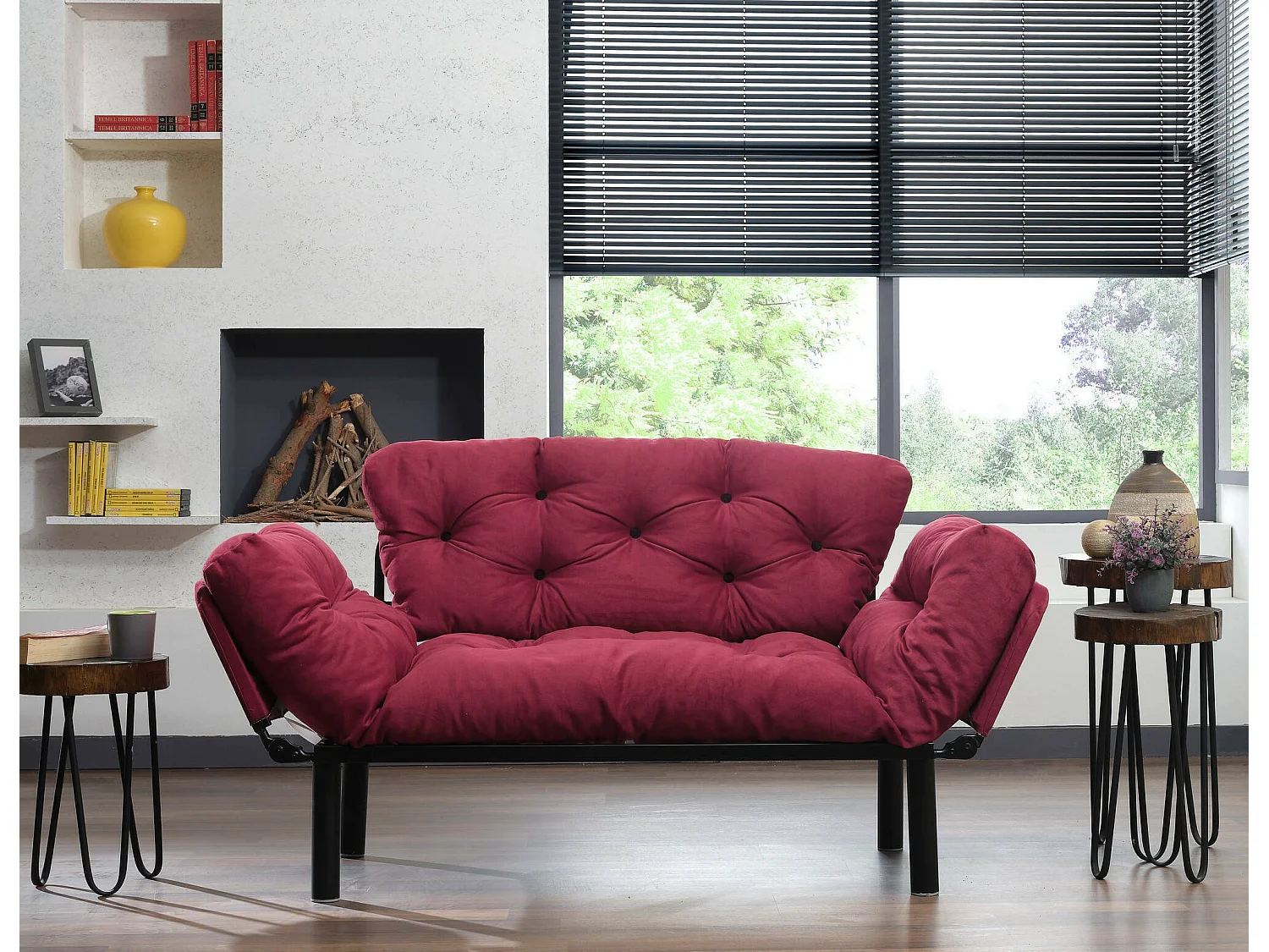 2-Sitzer SchlafsofaDravagliol, Verwandelbares Sofa, Lineare Stoffstruktur, Schlafsessel mit Stauraum, 155x70 h85 cm, Rot