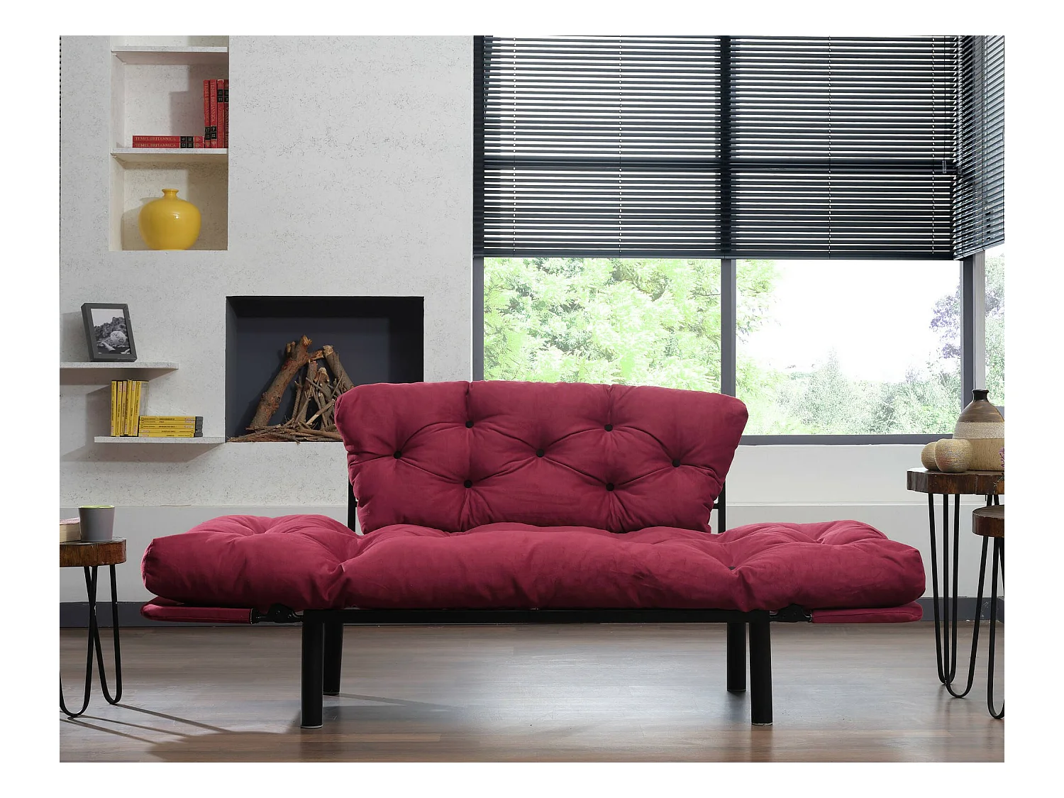 Canapé lit 2 places Dravagliol, Divan transformable, Canapé pour invités, Fauteuil lit conteneur, 155x70 h85 cm, Rouge