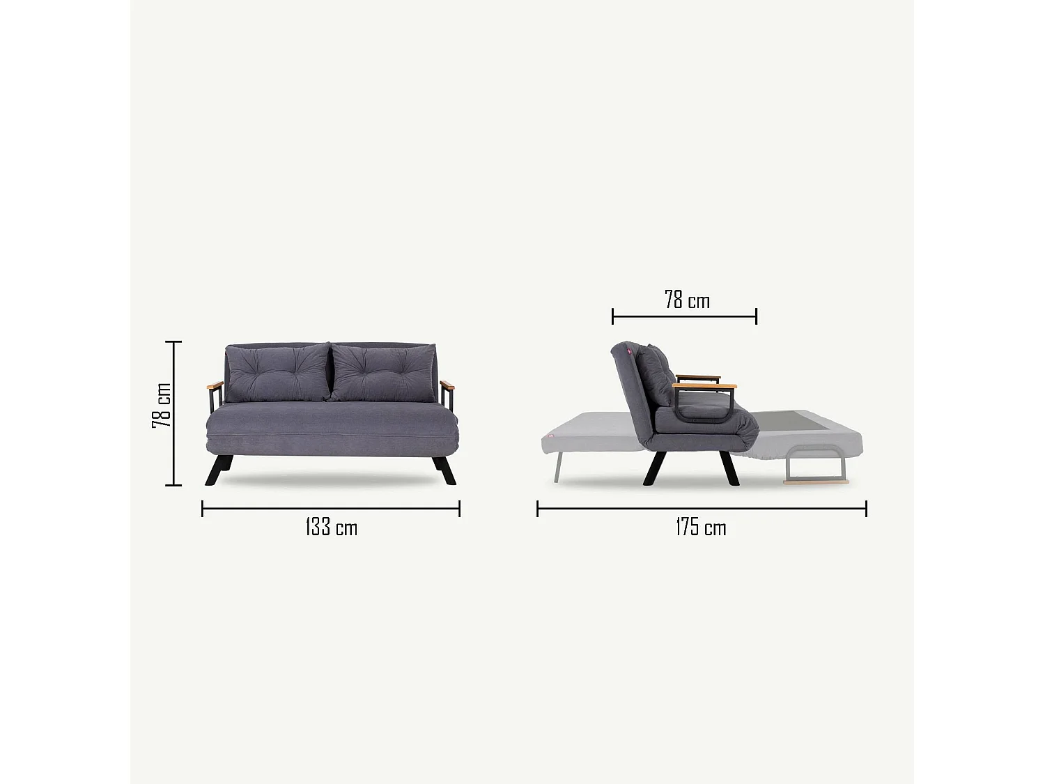 Canapé lit 2 places Dworle, Divan transformable, Canapé pour invités, Fauteuil lit conteneur, 133x78 h78 cm, Gris foncé