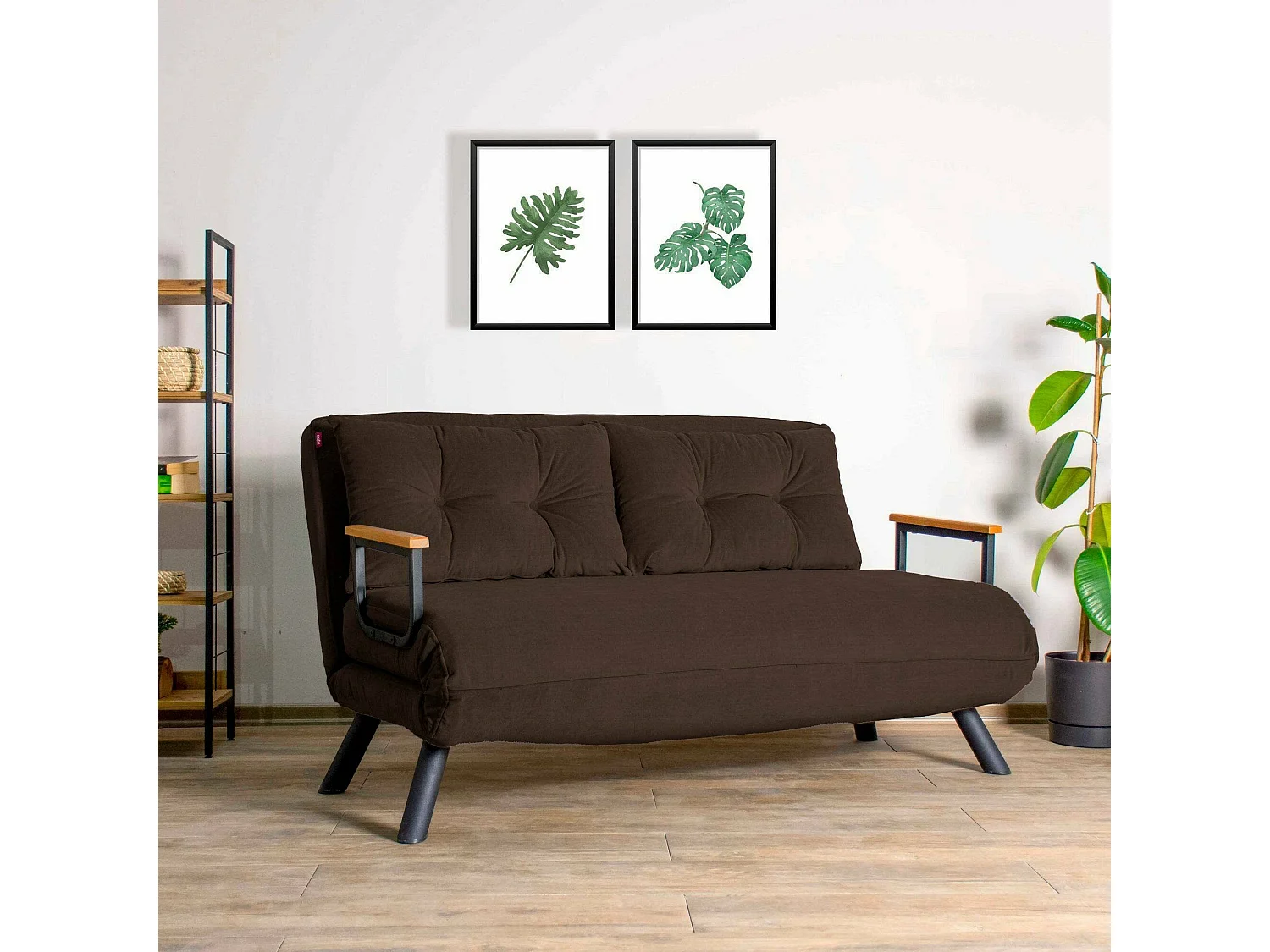 Canapé lit 2 places Dworle, Divan transformable, Canapé pour invités, Fauteuil lit conteneur, 133x78 h78 cm, Marron