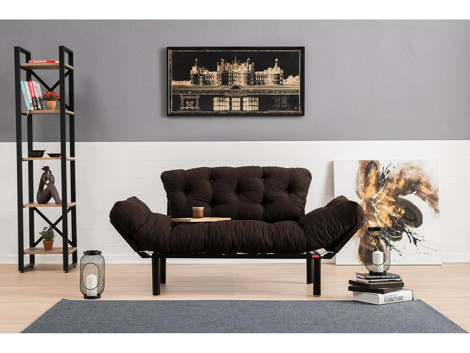 Canapé lit 2 places Dravagliol, Divan transformable, Canapé pour invités, Fauteuil lit conteneur, 155x70 h85 cm, Marron