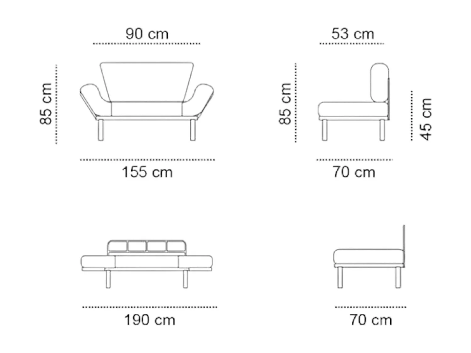 Canapé lit 2 places Dravagliol, Divan transformable, Canapé pour invités, Fauteuil lit conteneur, 155x70 h85 cm, Marron