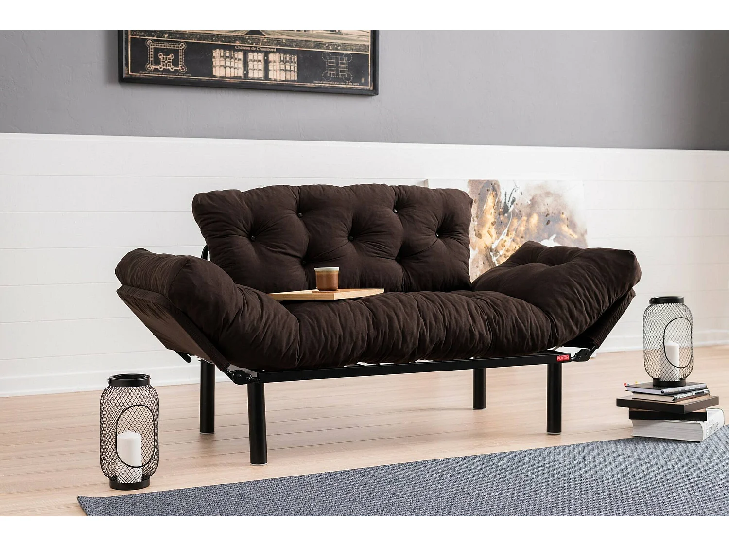 Canapé lit 2 places Dravagliol, Divan transformable, Canapé pour invités, Fauteuil lit conteneur, 155x70 h85 cm, Marron