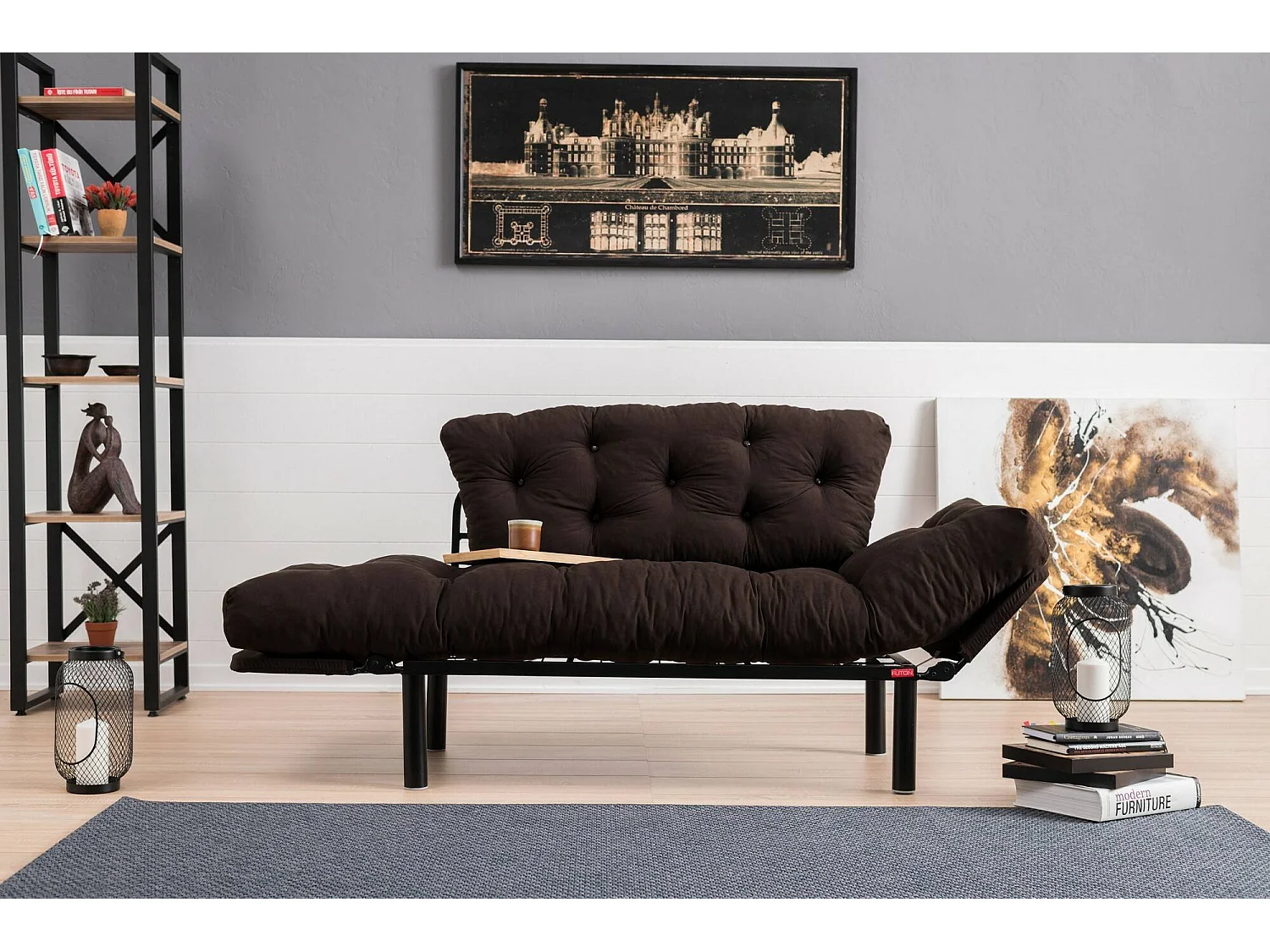 Canapé lit 2 places Dravagliol, Divan transformable, Canapé pour invités, Fauteuil lit conteneur, 155x70 h85 cm, Marron