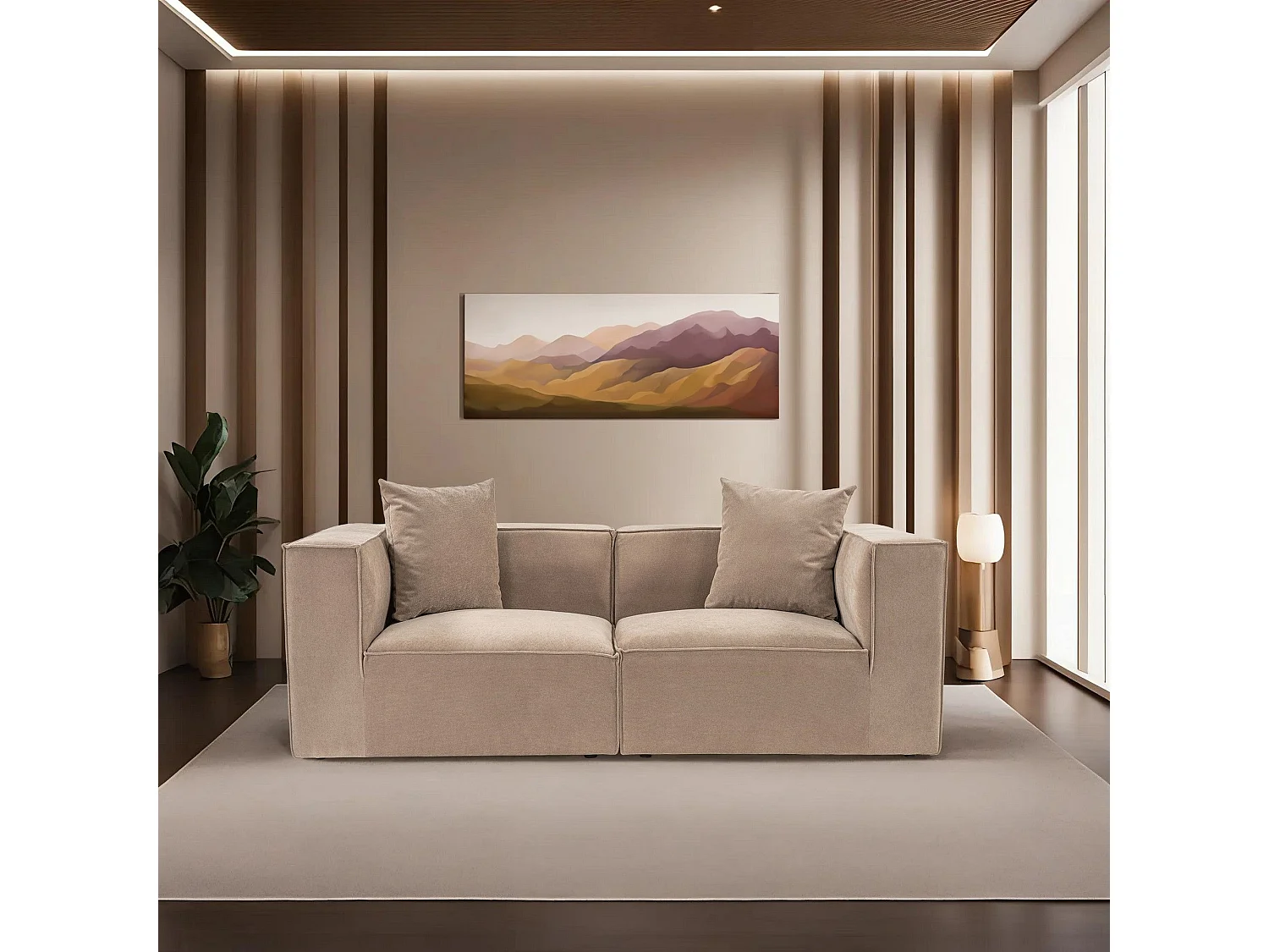 Canapé moderne 2 places Milasse Lin Capuccino