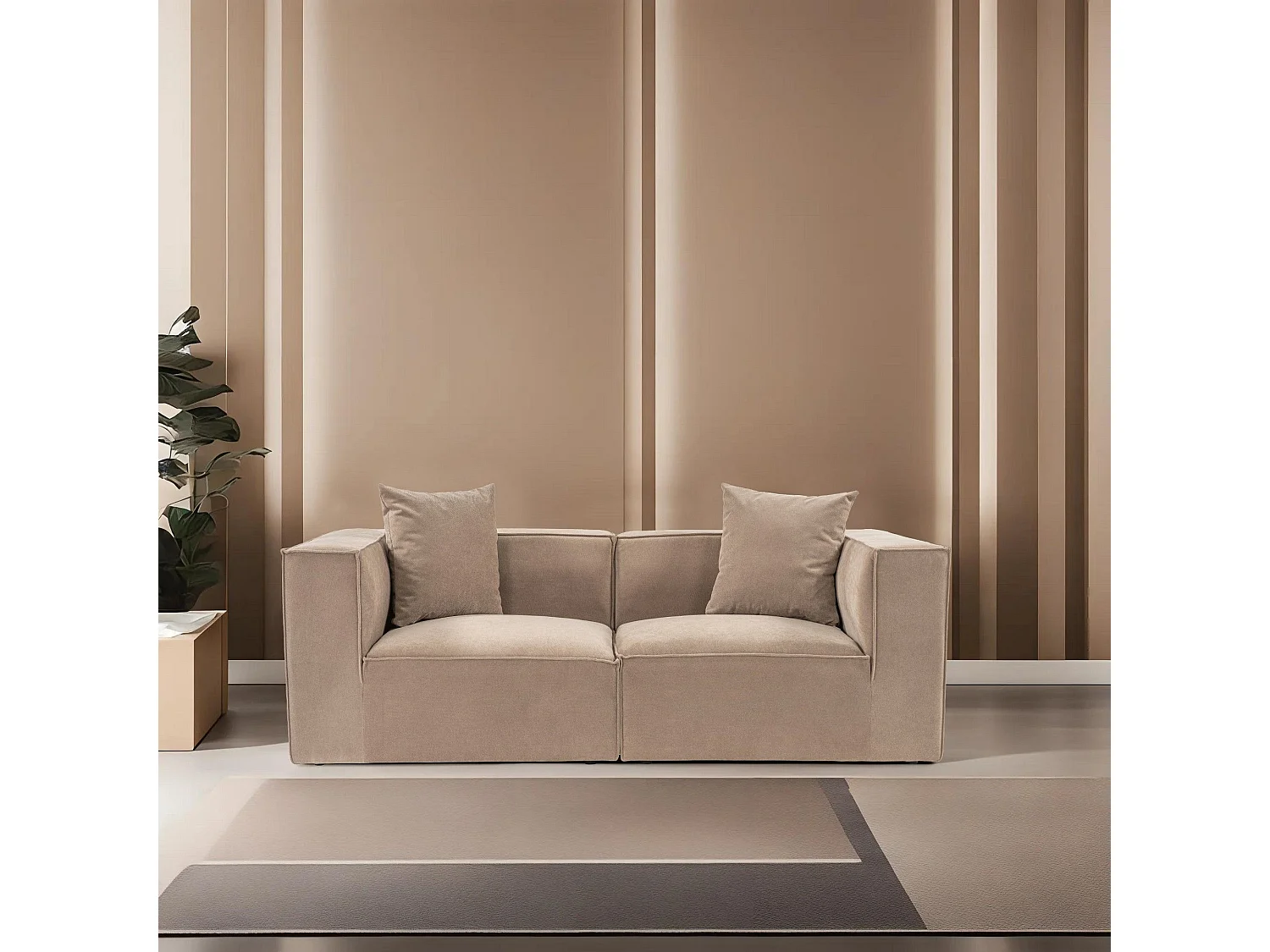 Canapé moderne 2 places Milasse Lin Capuccino