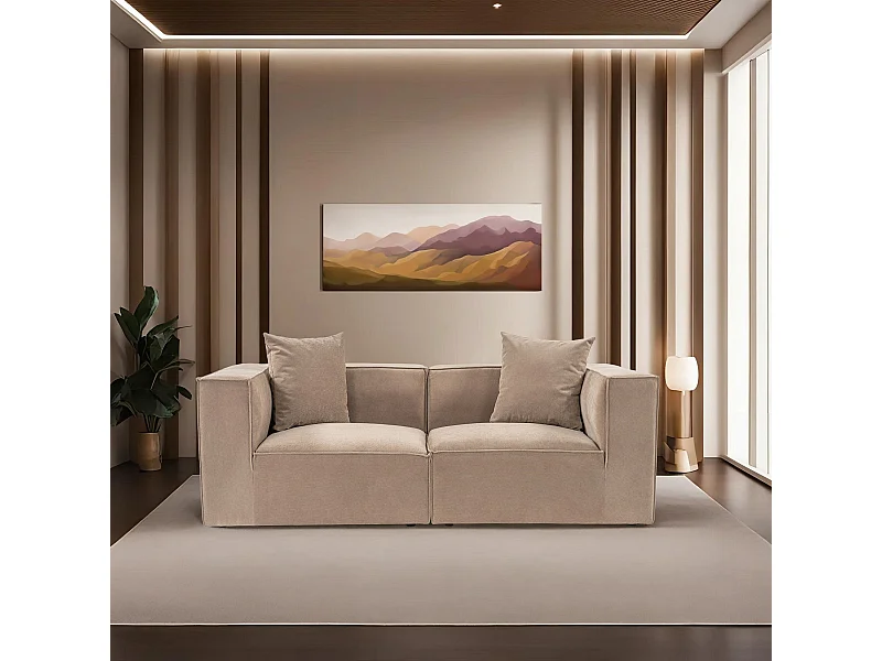 Canapé moderne 2 places Milasse Lin Capuccino