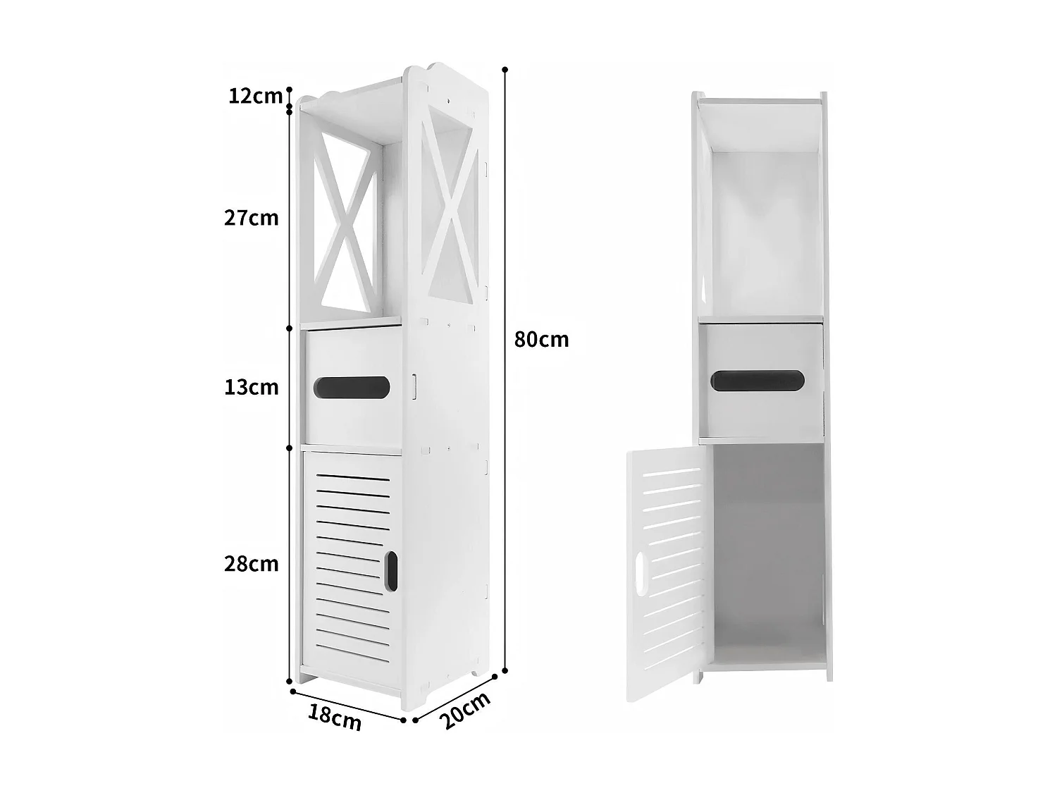 Modern badkamermeubel, vrijstaand opbergmeubel met 4 lades, opbergkast, 18x20x80cm - wit