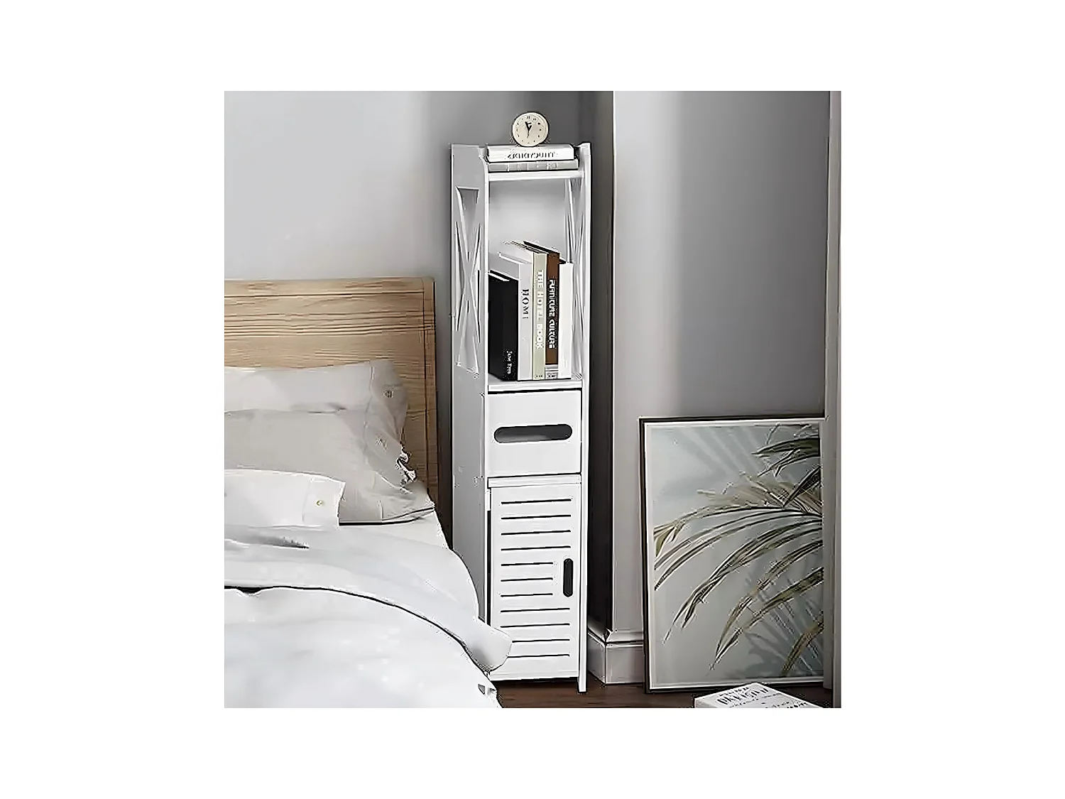 Meuble Salle de Bain Moderne,Meuble de Rangement sur Pieds avec 4 Tiroirs,Placard de Rangement,18x20x80cm - Blanc
