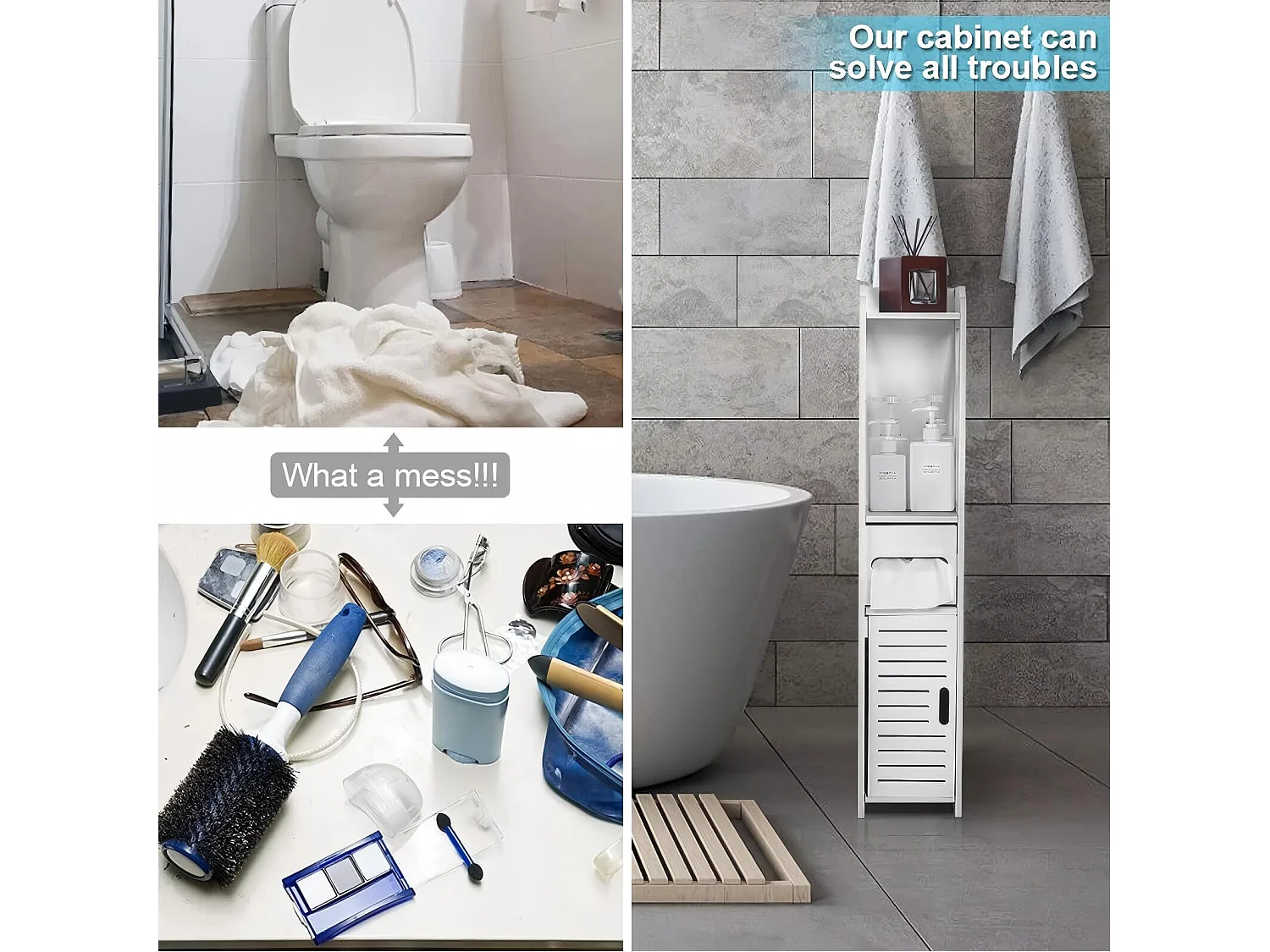 Modern badkamermeubel, vrijstaand opbergmeubel met 4 lades, opbergkast, 18x20x80cm - wit