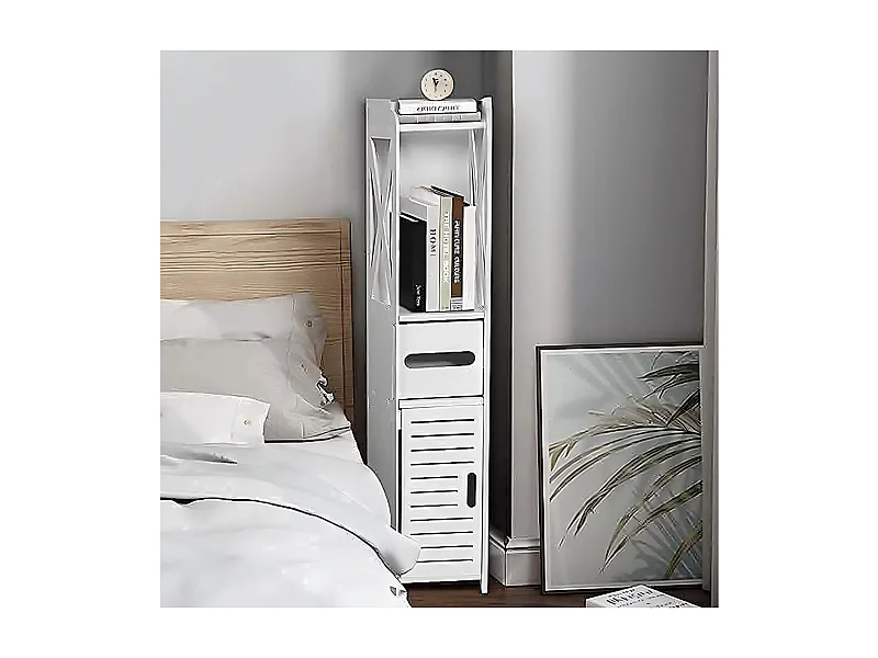 Meuble Salle de Bain Moderne,Meuble de Rangement sur Pieds avec 4 Tiroirs,Placard de Rangement,18x20x80cm - Blanc