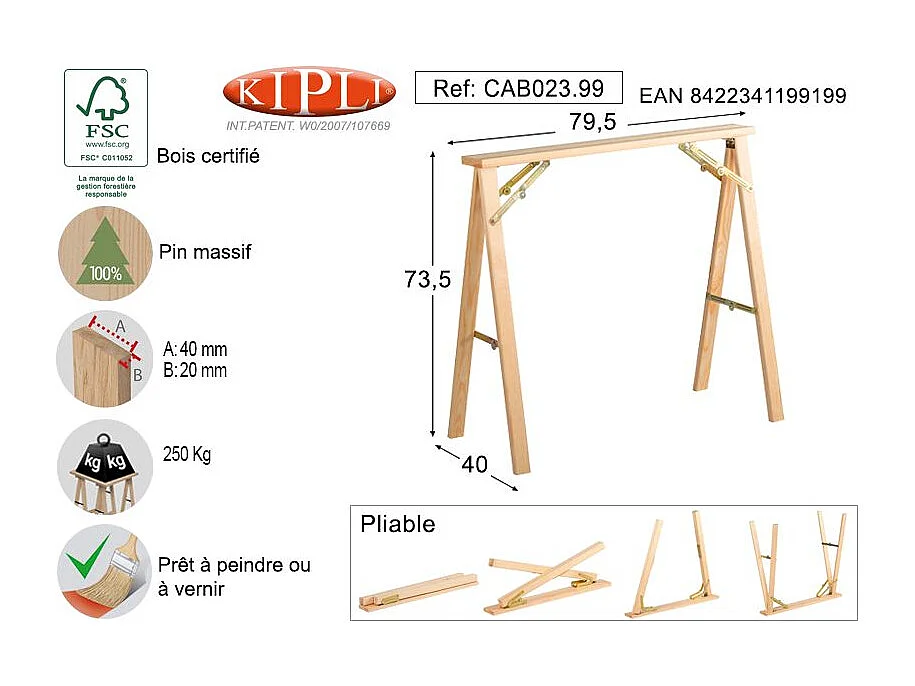 Tréteau en pin brut Kipli