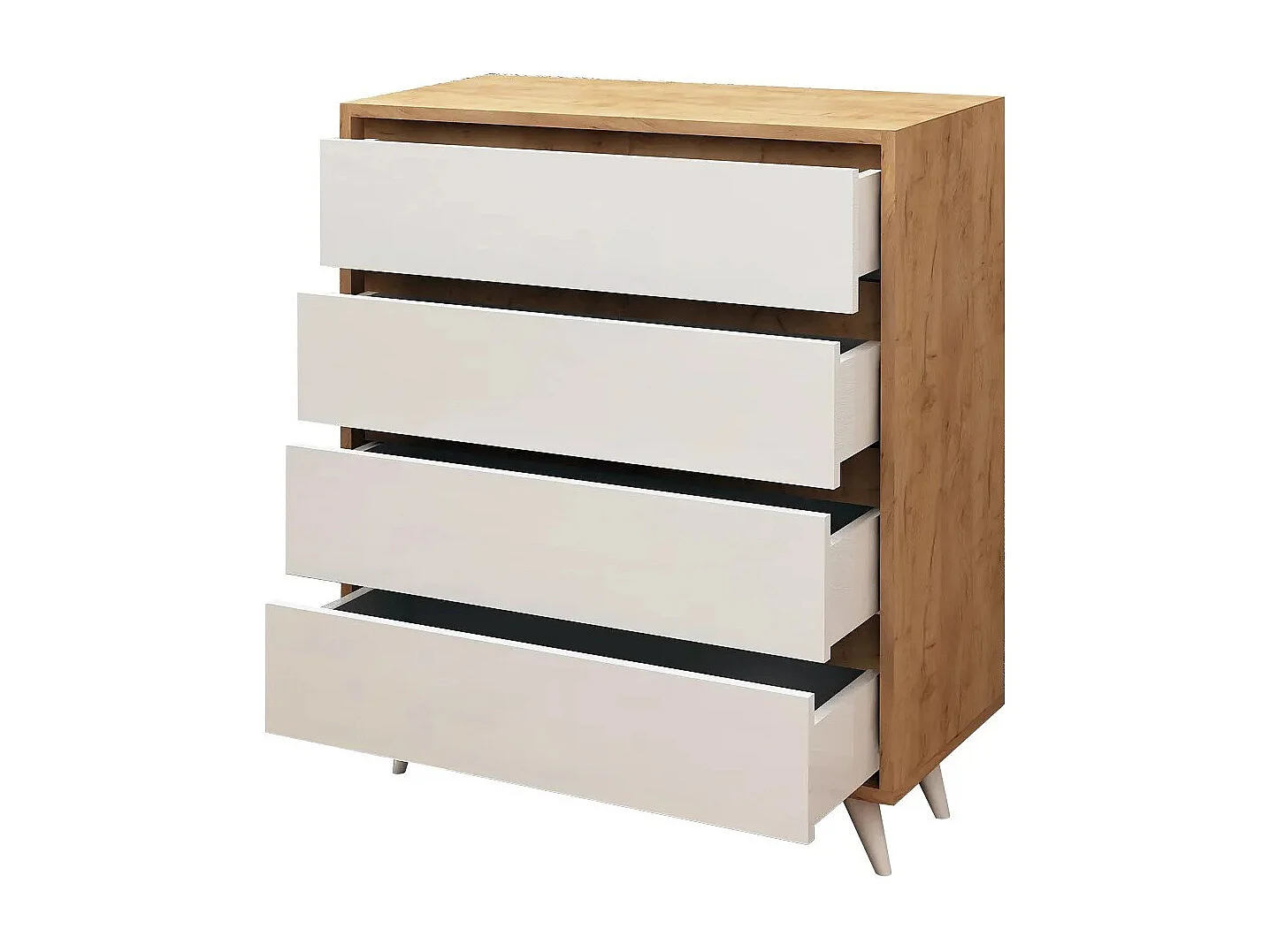 Commode 4 tiroirs Clarenia Chêne clair et Blanc