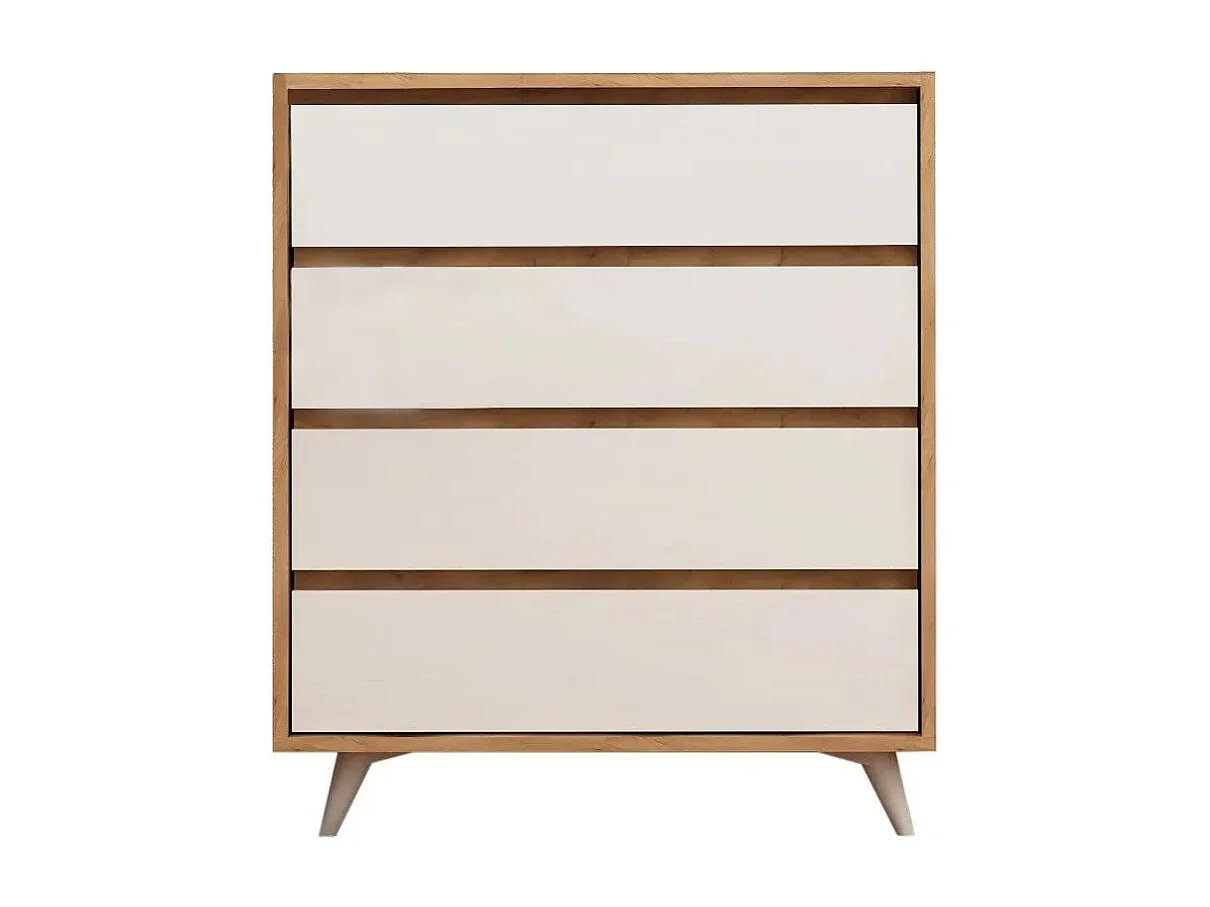 Commode 4 tiroirs Clarenia Chêne clair et Blanc