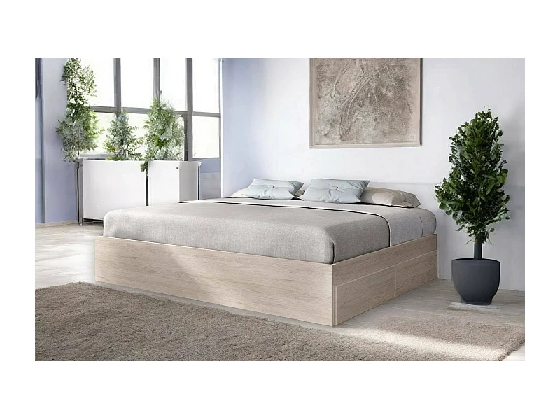 Doppelbett Dlowr, Struktur des Container-Betts, Sommier mit Verkleidung, Matratzenhalterstruktur, 149x195 h39 cm, Eiche