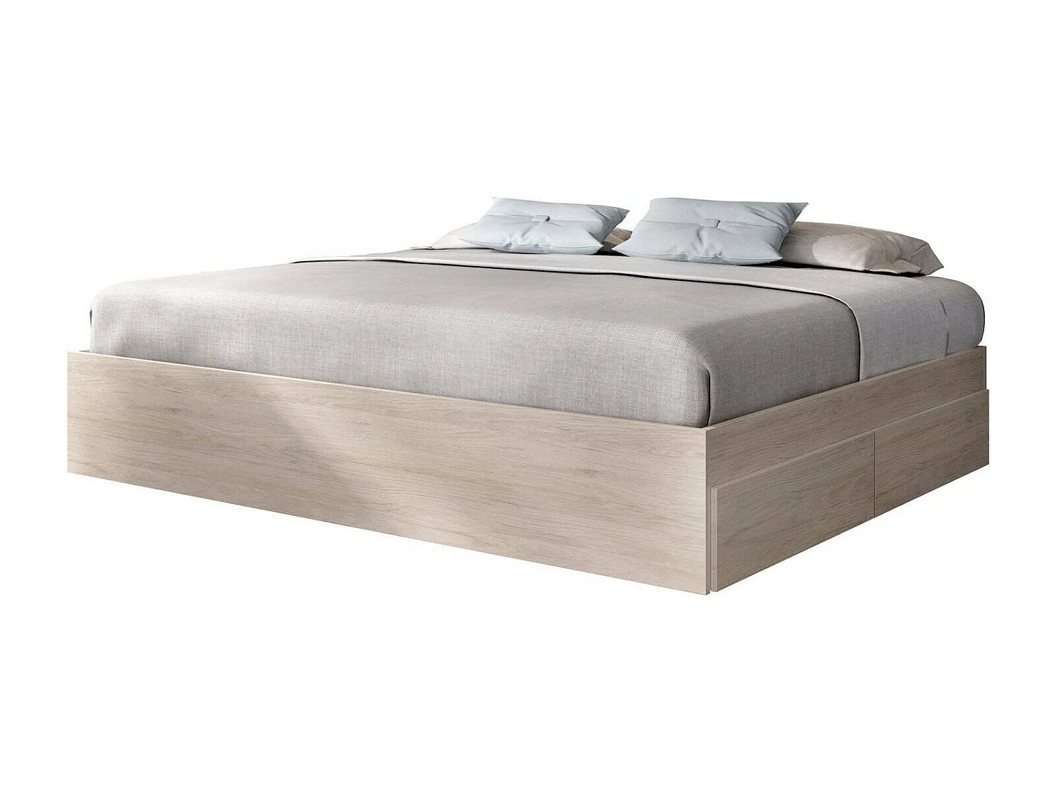 Lit double Dlowr, Sommier pour chambre, Literie par chambre, Support de matelas, 149x195 h39 cm, Chêne clair