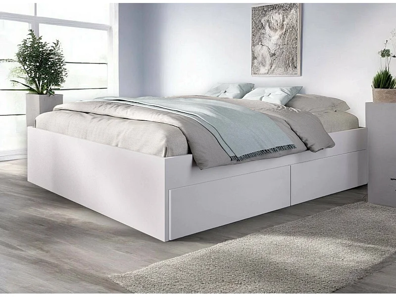 Dlowr Frans bed, Sommier voor slaapkamer, Bedframe voor kamer, Matrashouderstructuur, 149x195 h39 cm, Wit