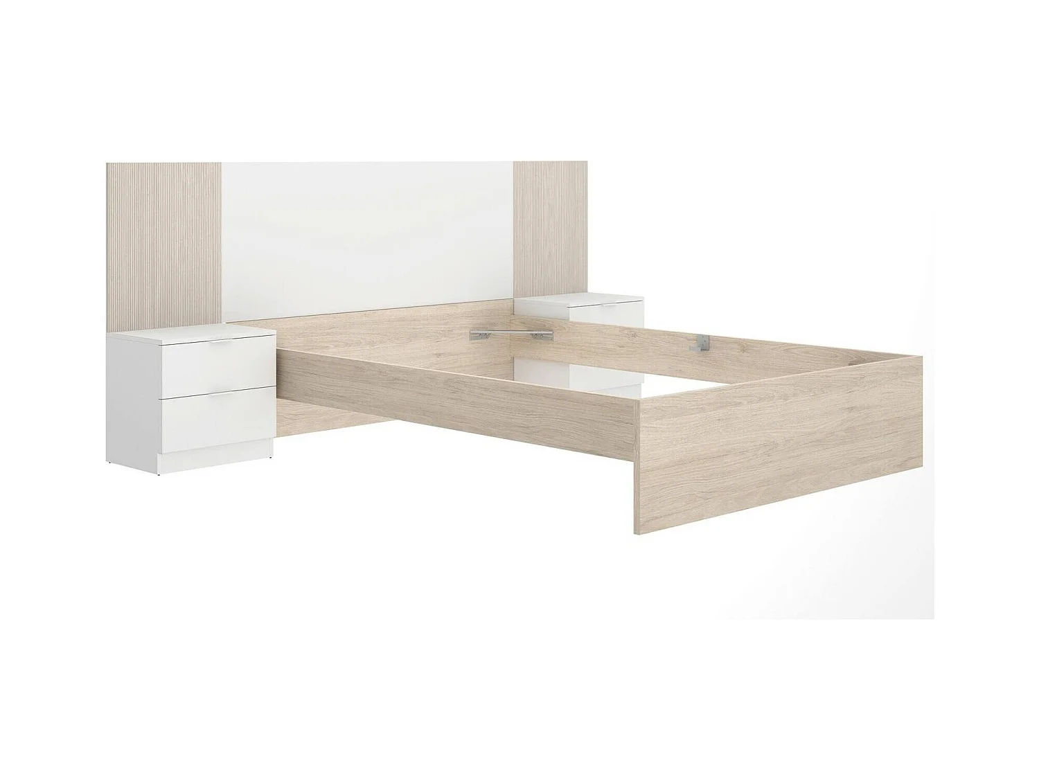 Frans bed Dthoma, Sommier voor slaapkamer, Bedframe voor kamer, Matrashouderstructuur, 259x195 h106 cm, Wit en Eiken