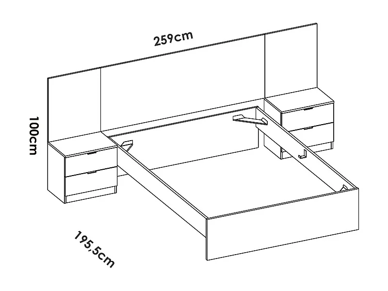 Dmora - Letto alla franceseZoagli, 259x195 h106 cm, Bianco e Rovere