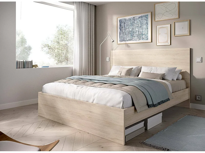 Dmora - Letto alla francese Howard, 146x195 h100 cm, Rovere