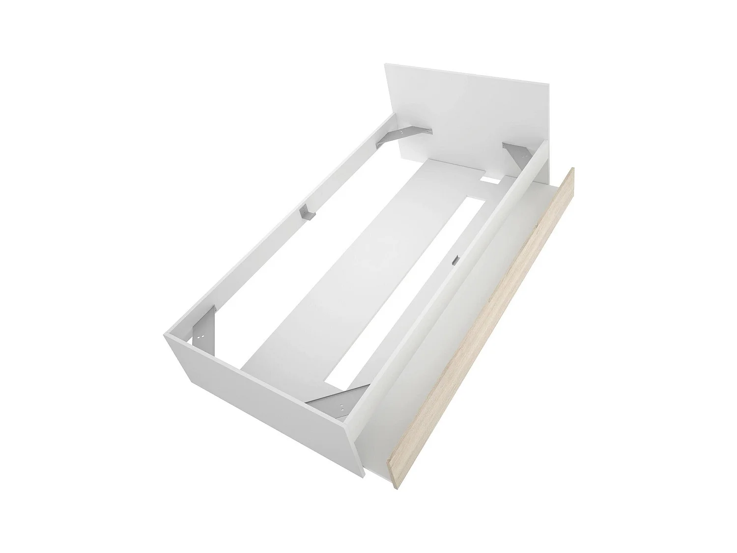 Lit simple Denglis, Sommier pour chambre, Literie par chambre, Support de matelas, 96x195 h67 cm, Blanc et Chêne clair
