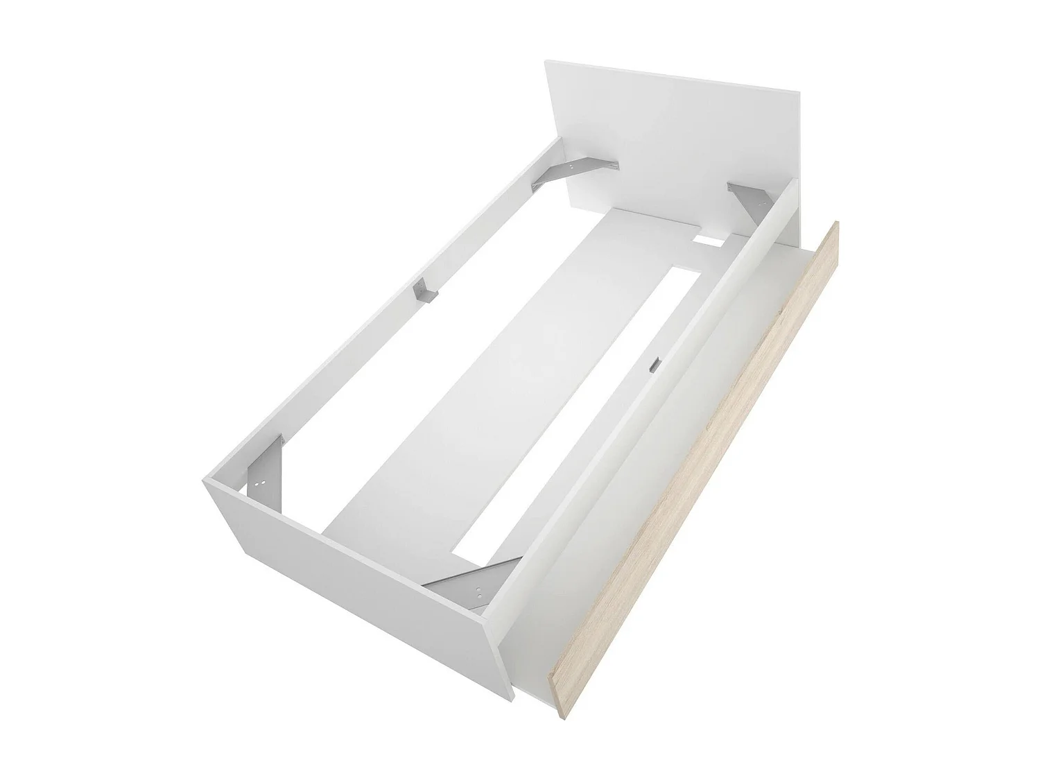 Denglis eenpersoonsbed, Sommier voor slaapkamer, Bedframe voor kamer, Matrashouderstructuur, 96x195 h67 cm, Wit en Eiken