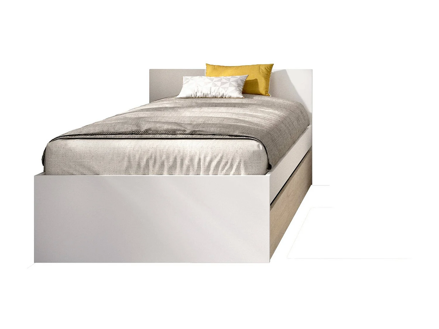 Denglis eenpersoonsbed, Sommier voor slaapkamer, Bedframe voor kamer, Matrashouderstructuur, 96x195 h67 cm, Wit en Eiken