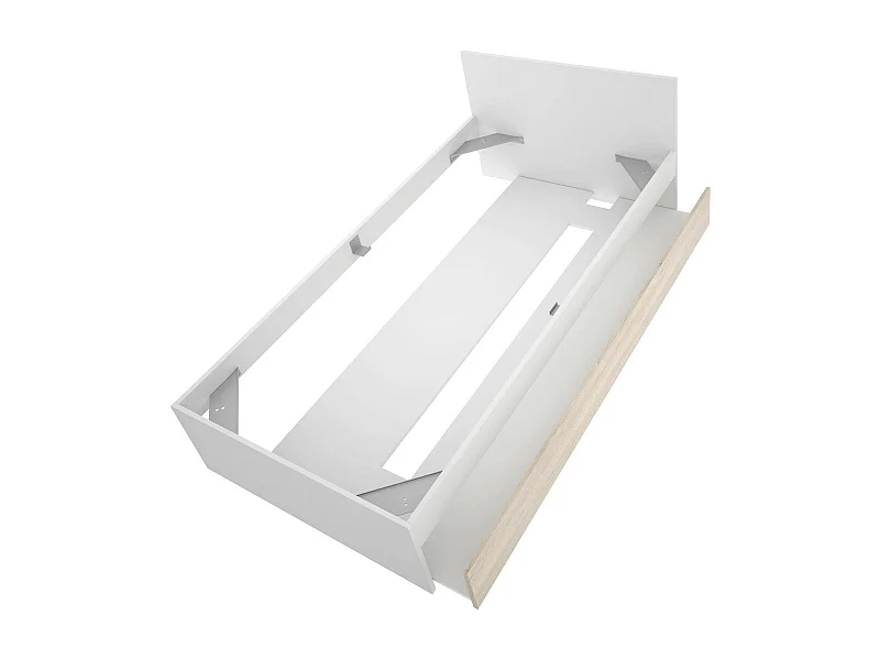 Denglis eenpersoonsbed, Sommier voor slaapkamer, Bedframe voor kamer, Matrashouderstructuur, 96x195 h67 cm, Wit en Eiken