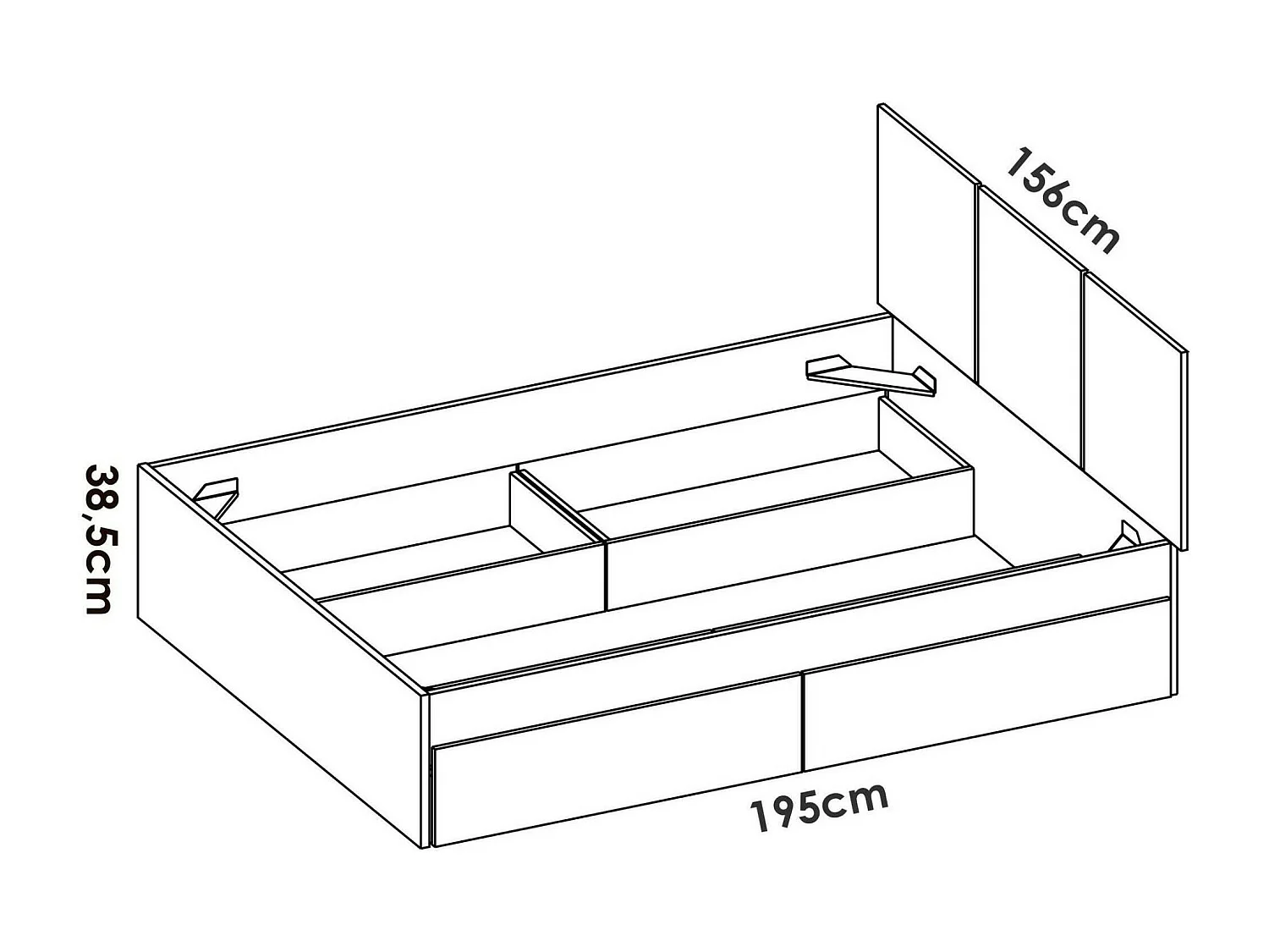 Doppelbett Dmccarth, Struktur des Container-Betts, Sommier mit Verkleidung, Matratzenhalterstruktur, 146x195 h96 cm, WeiÃŸ und Eiche