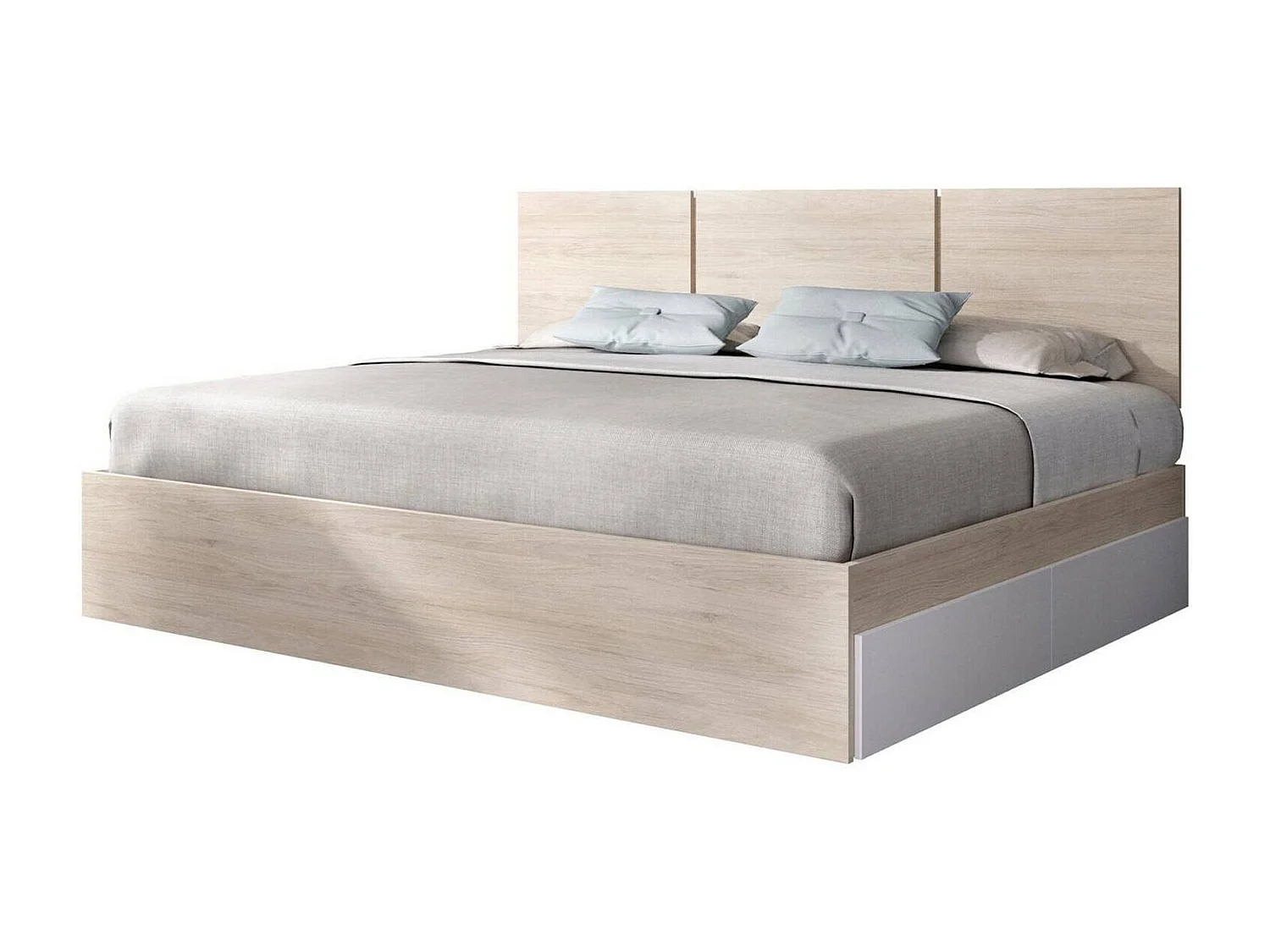 Lit double Dmccarth, Sommier pour chambre, Literie par chambre, Support de matelas, 146x195 h96 cm, Blanc et Chêne clair
