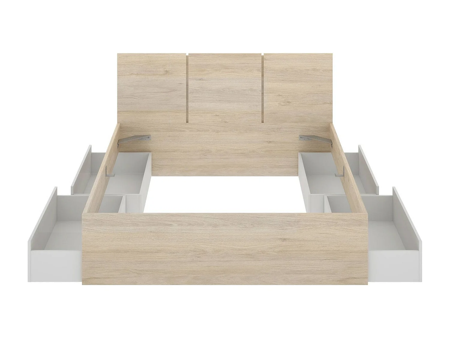 Lit double Dmccarth, Sommier pour chambre, Literie par chambre, Support de matelas, 146x195 h96 cm, Blanc et Chêne clair