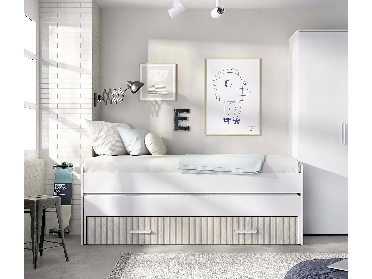 Cama infantil Dposto, Berço para quarto infantil, Conjunto de quarto, Estrutura porta colchão, 200x98 h70 cm, Branco e Carvalho