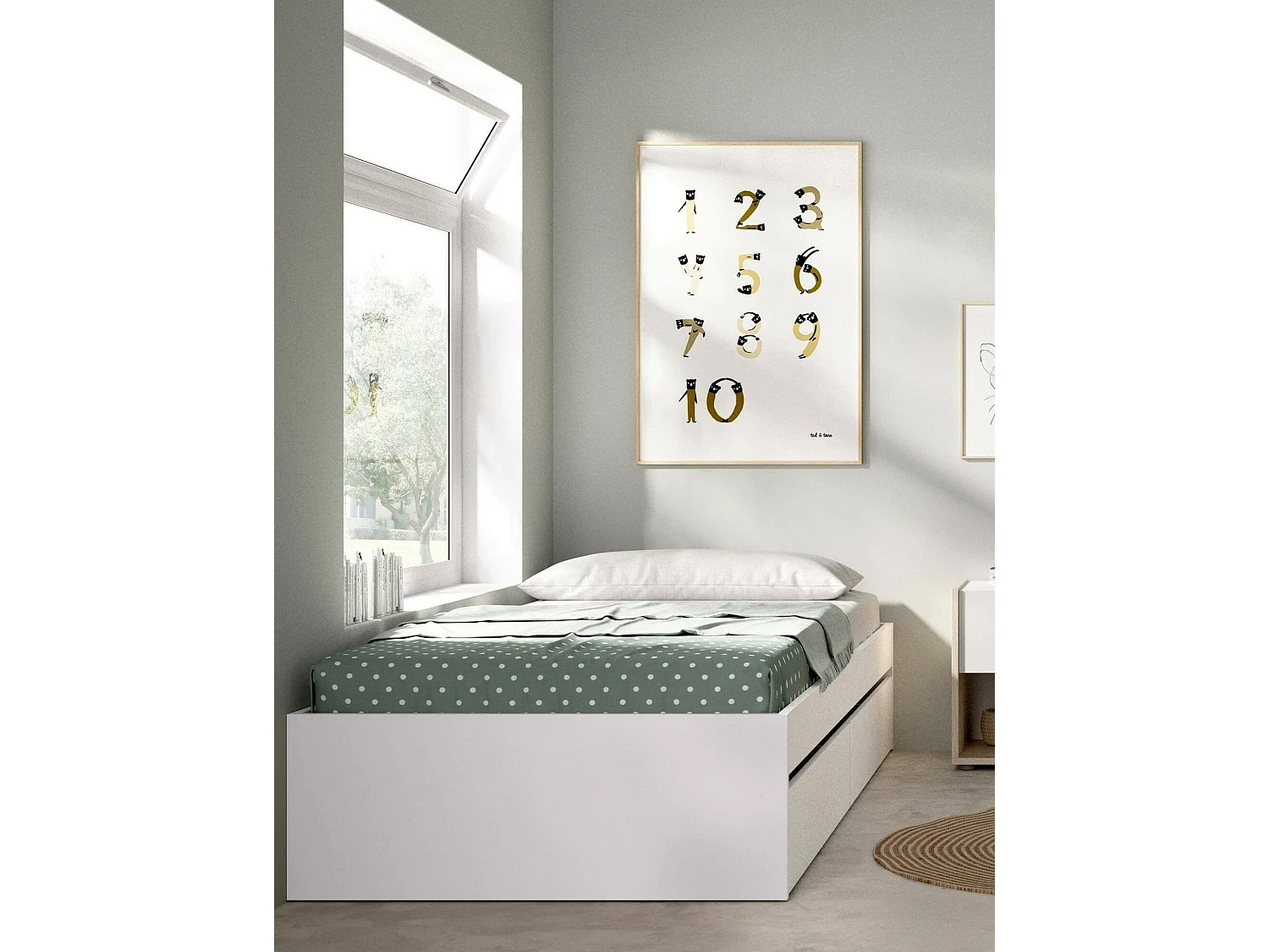 Lit simple Ddetr, Sommier pour chambre, Literie par chambre, Support de matelas, 96x195 h40 cm, Blanc