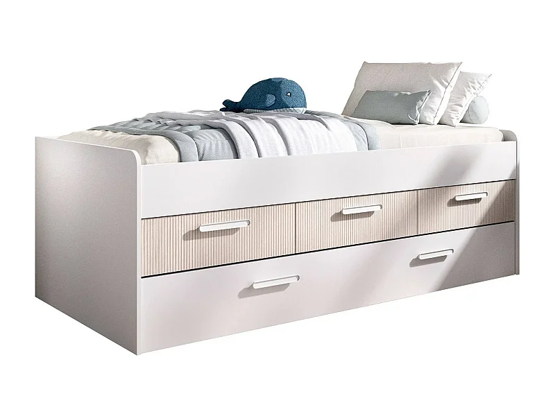Lit d'enfant Dnore, Couchette pour chambre d'enfant, Ensemble de chambre, Support de matelas, 194x95 h68 cm, Blanc et Chêne clair