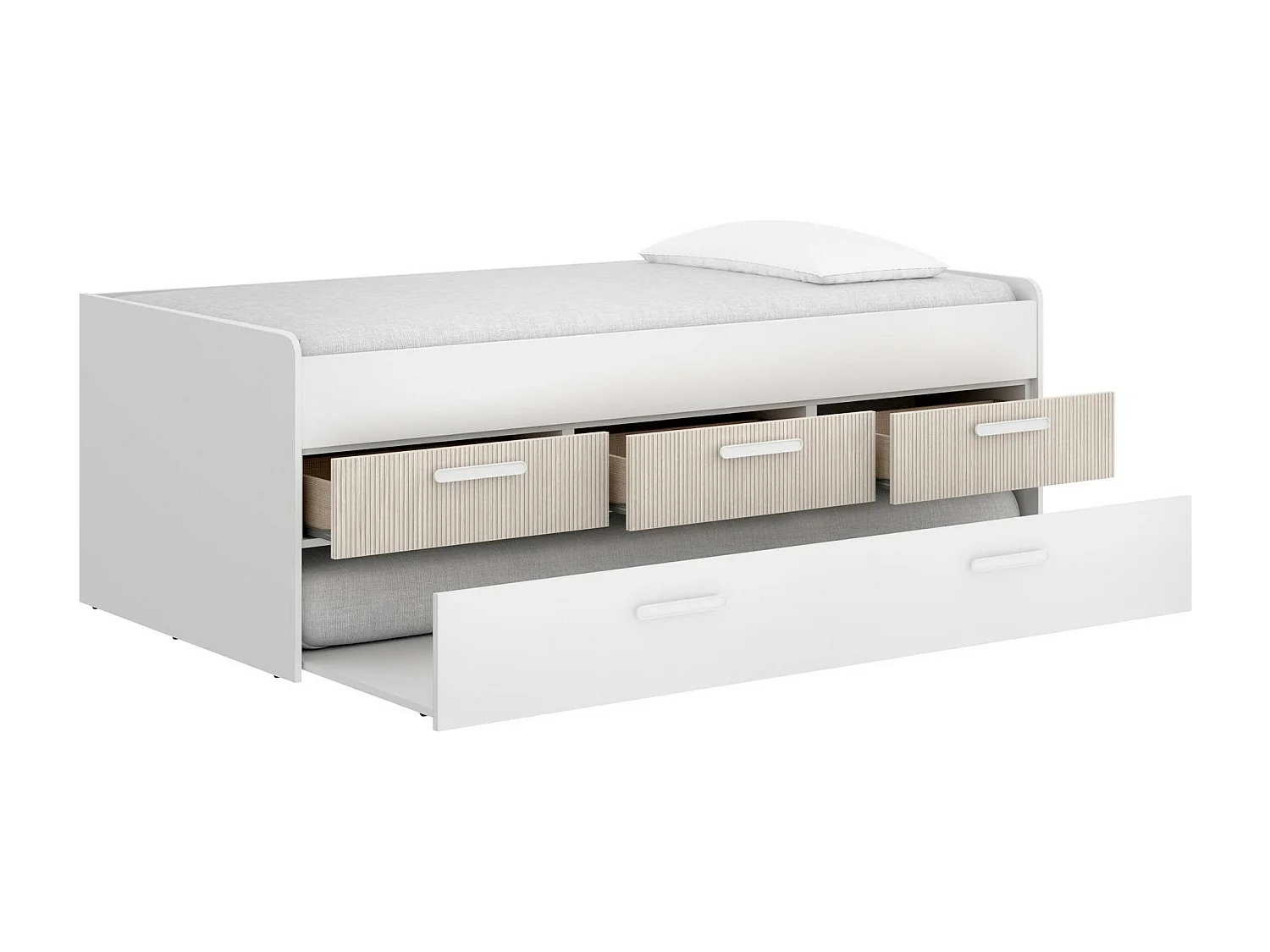 Lit d'enfant Dnore, Couchette pour chambre d'enfant, Ensemble de chambre, Support de matelas, 194x95 h68 cm, Blanc et Chêne clair